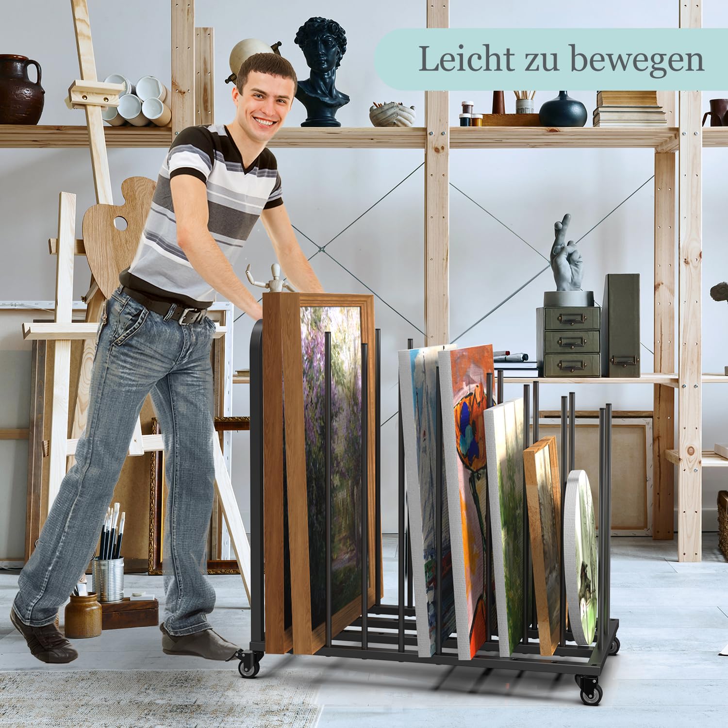 uyoyous Mobile Kunst-Trockengestell 80×83×45cm Trockengestell für Kunst Einstellbares Intervall Kunst Trocknen Rack mit Rollen Bremse für Kunst Leinwänden, Kunstwerken, Drucken