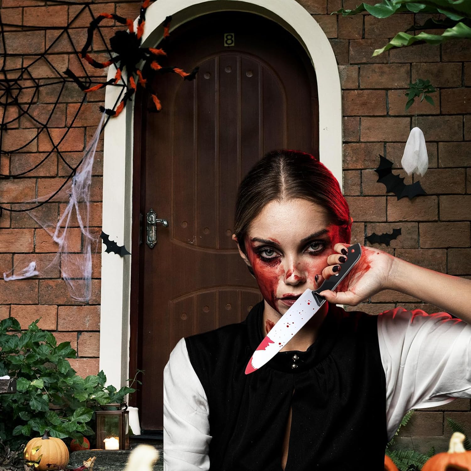 Fascia insanguinata di Halloween, Fascia per Arma da Coltello, Perforatore Coltello affilato Fascia Spaventoso Realistico Scherzo Prop Sicuro e Pratico Accessori per la Decorazione