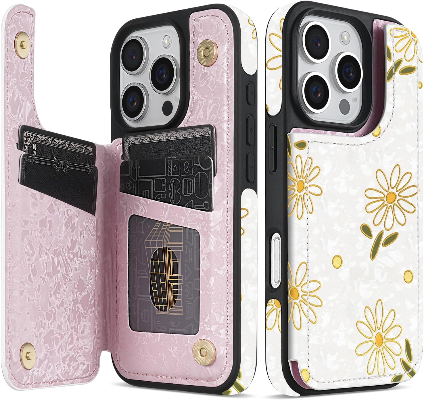 NNH Compatible with iPhone 16 Pro Max Wallet Case with RFID Blocking Card Slots Folio Flip PU Leather Kickstand Double Magnetic Clasp Design Cover for iPhone 16 Pro Max(6.9 inch-White Little Daisy)