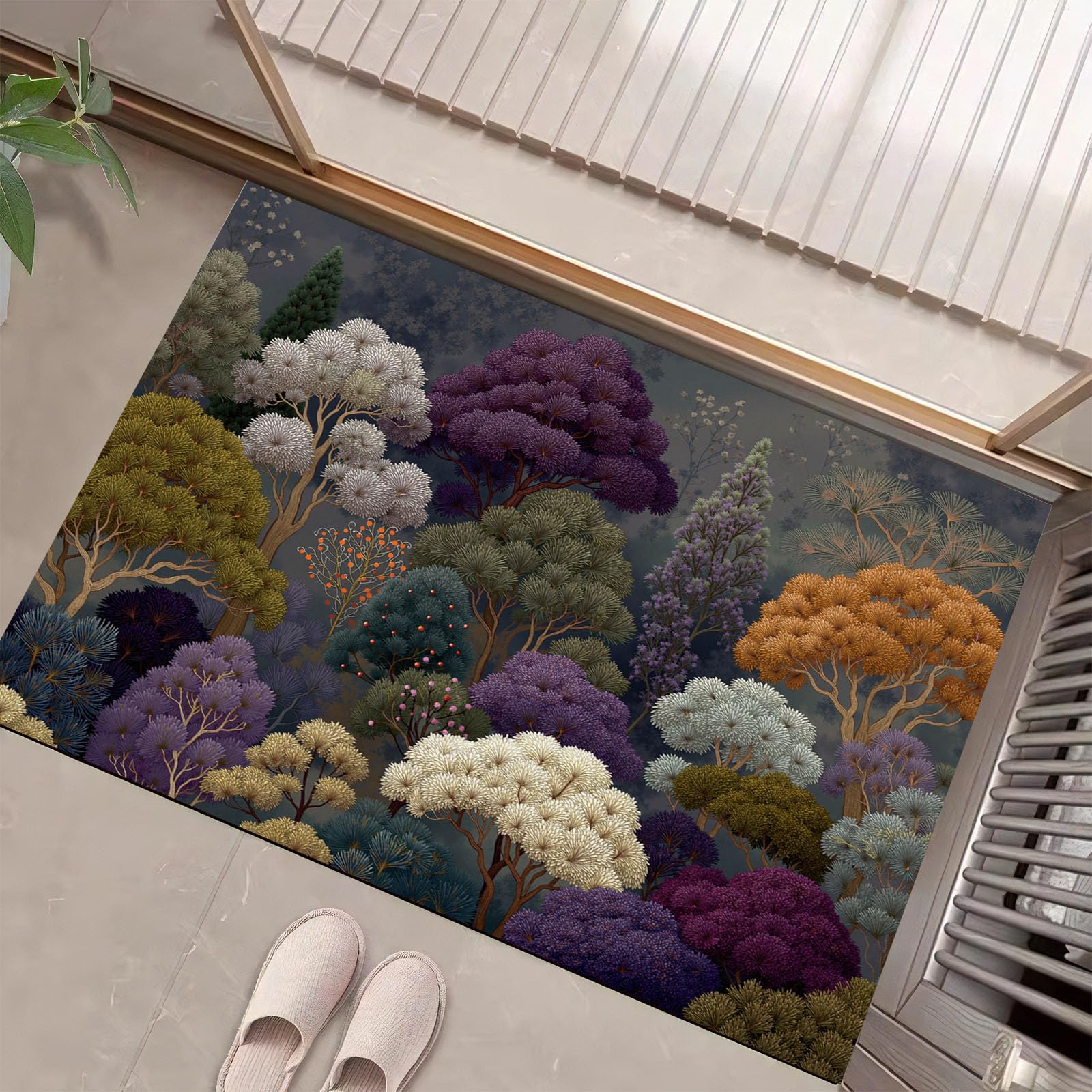 Paillasson d'intérieur forêt dense 80x120 cm tapis d'entrée lavable