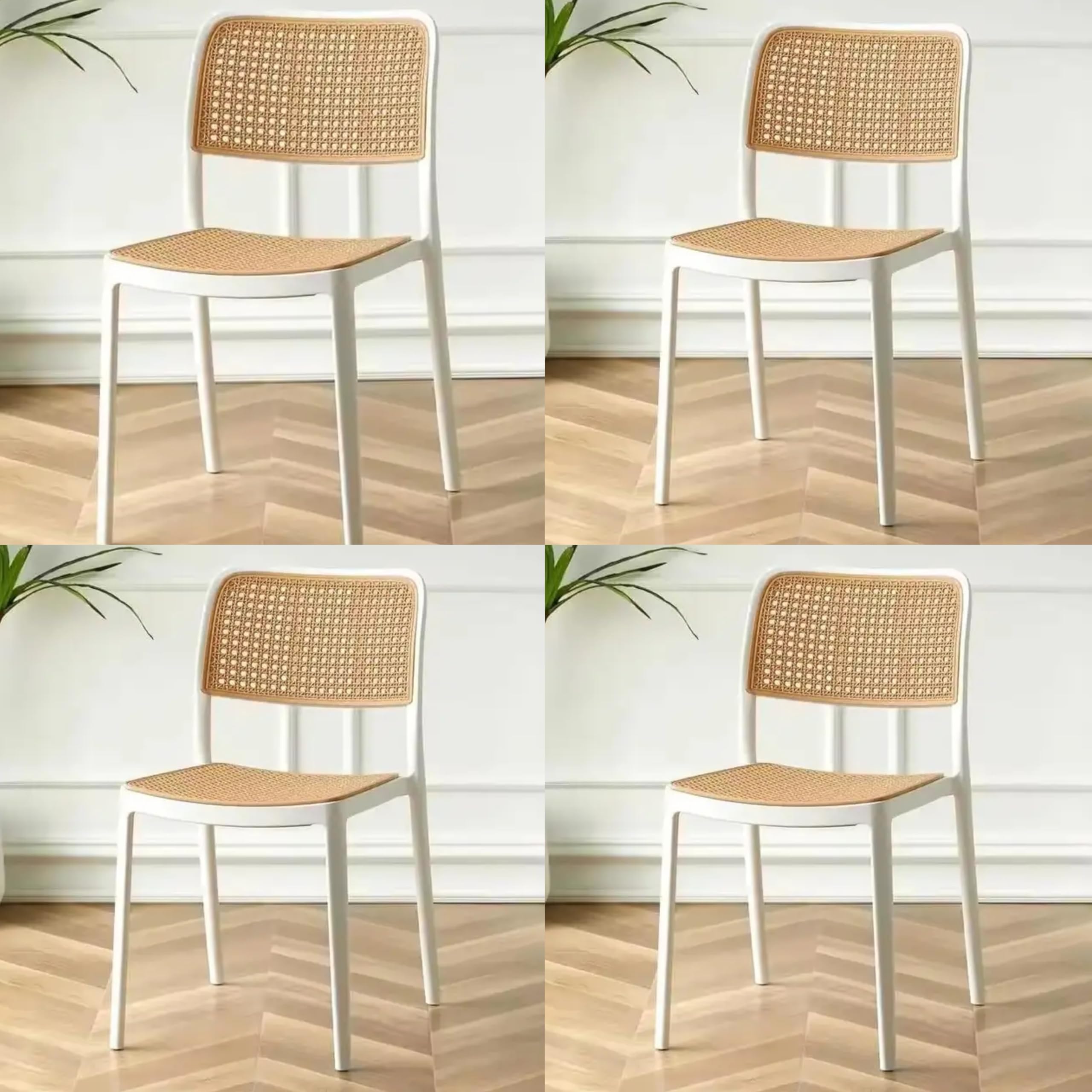 Dream Furnishing - Set of 4 Chairs for Dinning Room Rattan Dinning Chair Modern Stackable Desk, Home & Outdoor Fits at All Places (Set of 4 Chairs) (Black) (White Model 3)-image-30