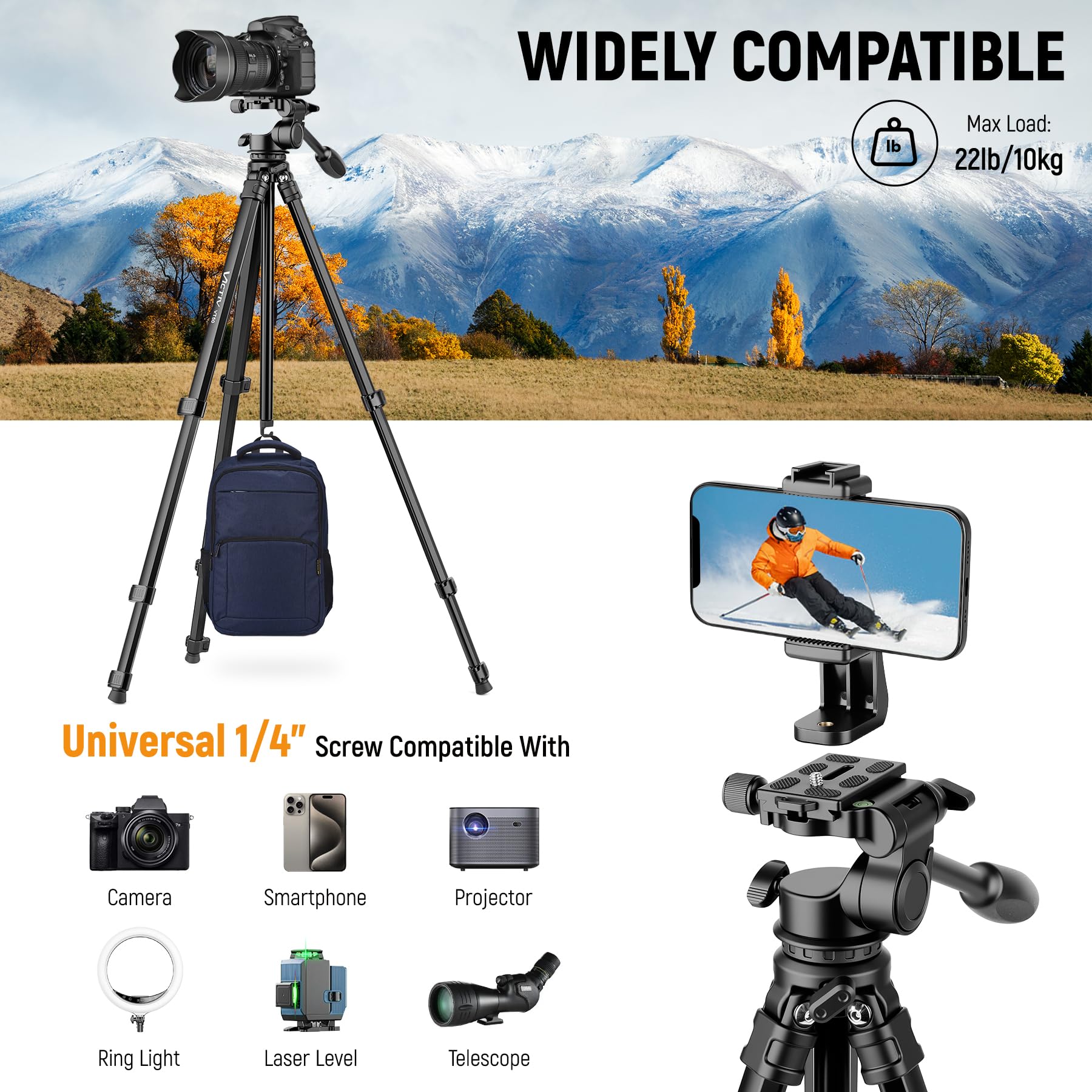 Victiv Trépied Appareil Photo Professionnel, 170cm Trépied Caméra Aluminium