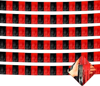 6 Pack 10 Feet Foil Fringe Garland Metallic Tinsel Streamers Banner Wall Hanging Backdrop for Parade Floats, Bachelorette, Casino Viva Las Vegas Game Night Birthday Party Decorations(Black Red)