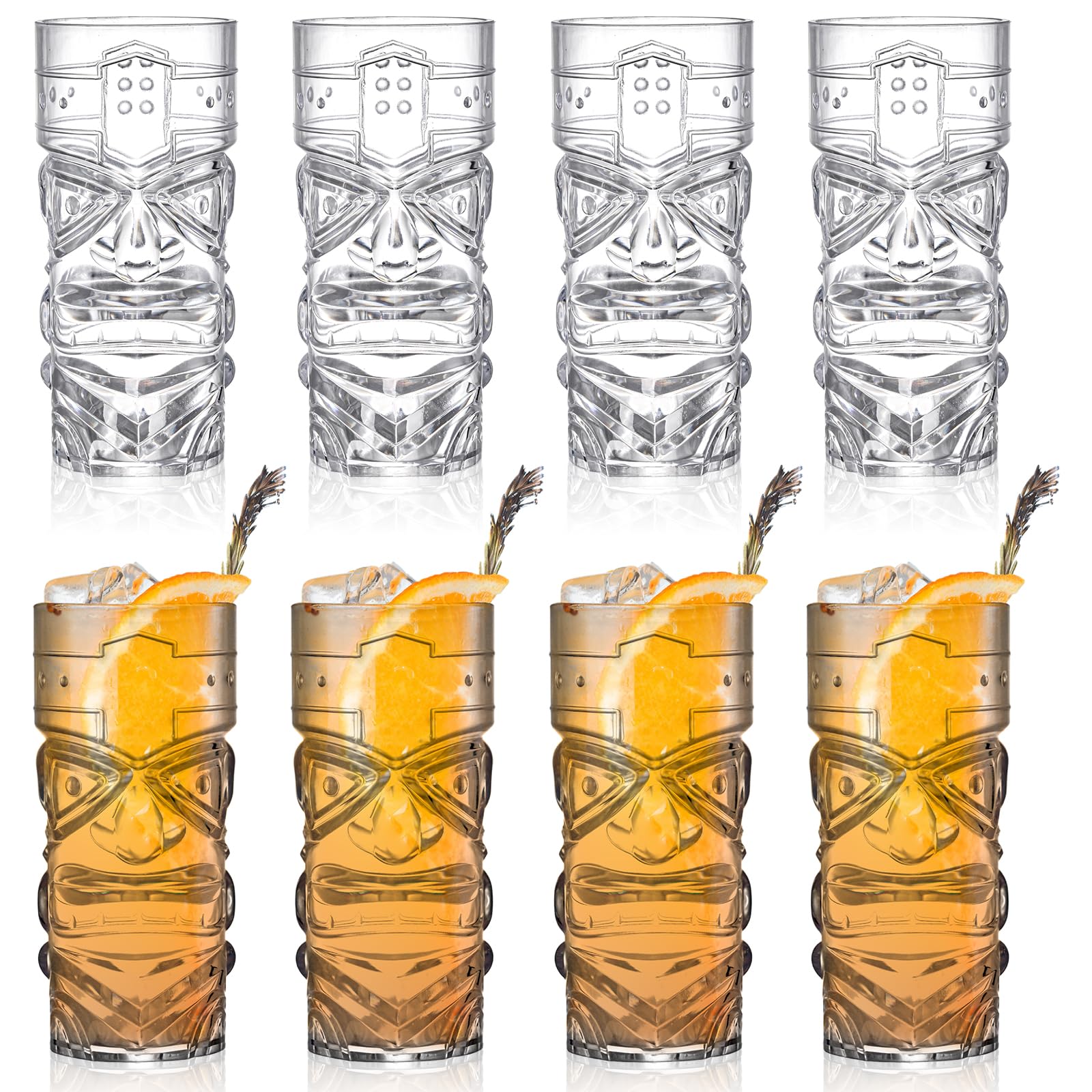 Okllen 8 Pack Plastic Tiki Cups, 16Oz/470ML Clear Tiki Cocktail Mugs - Image 4