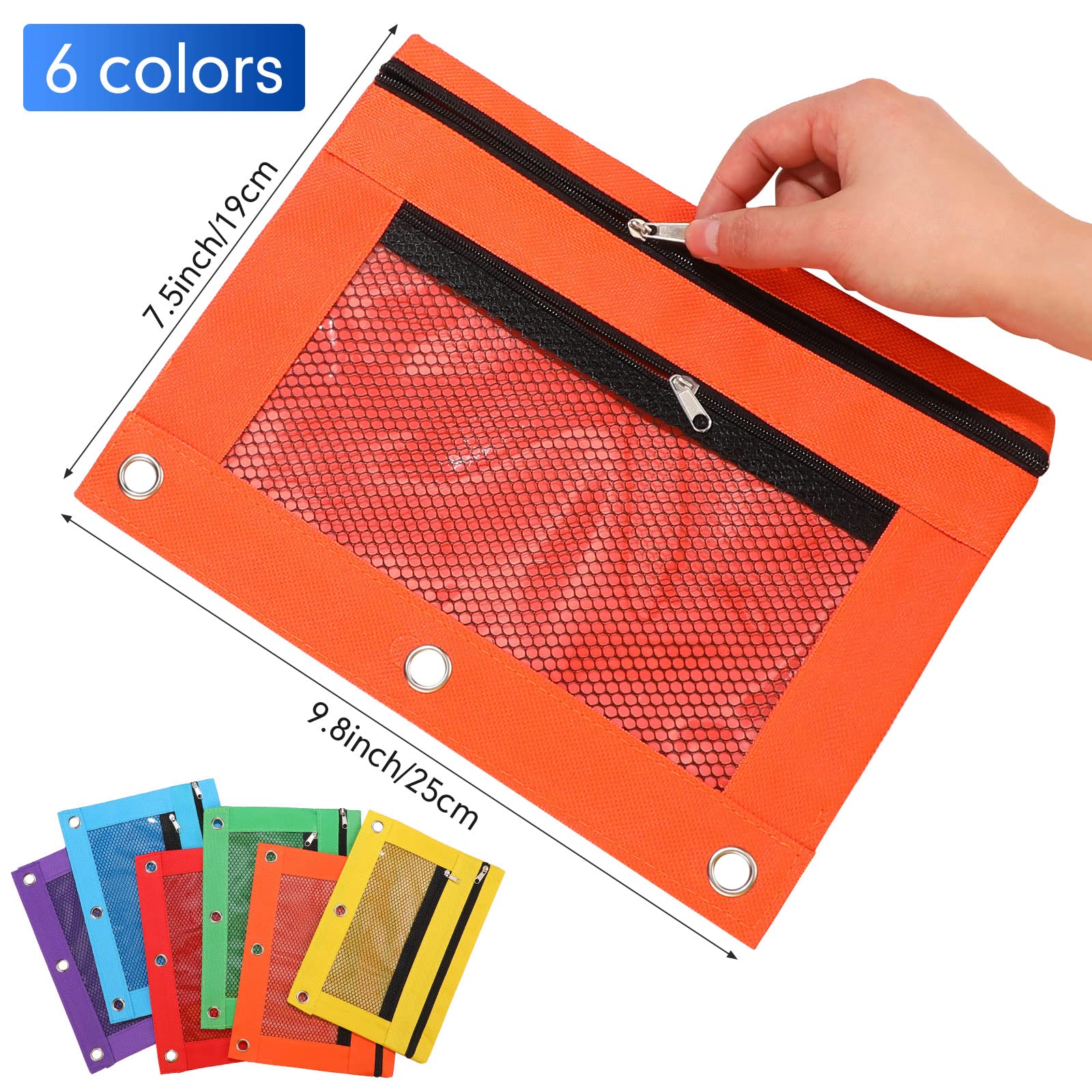 Leelosp 60 Stück Federmäppchen für 3 Ringordner Mesh Reißverschluss Federmäppchen Bleistift Tasche Stift Binder Taschen für Kinder Schule Schreibbedarf