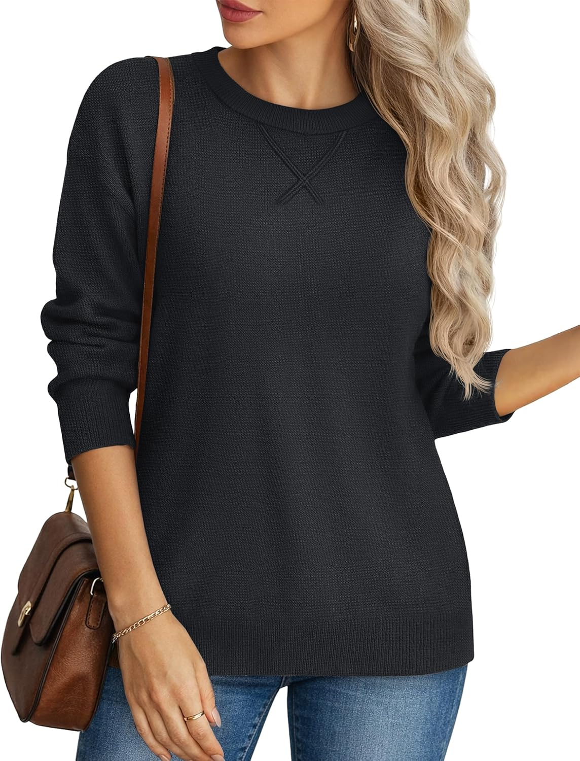 YUCOLEN Sweaters for Women Long Sleeve Lightweight Crewneck Knit Pullover Basic Casual Sweaters Spring Tops