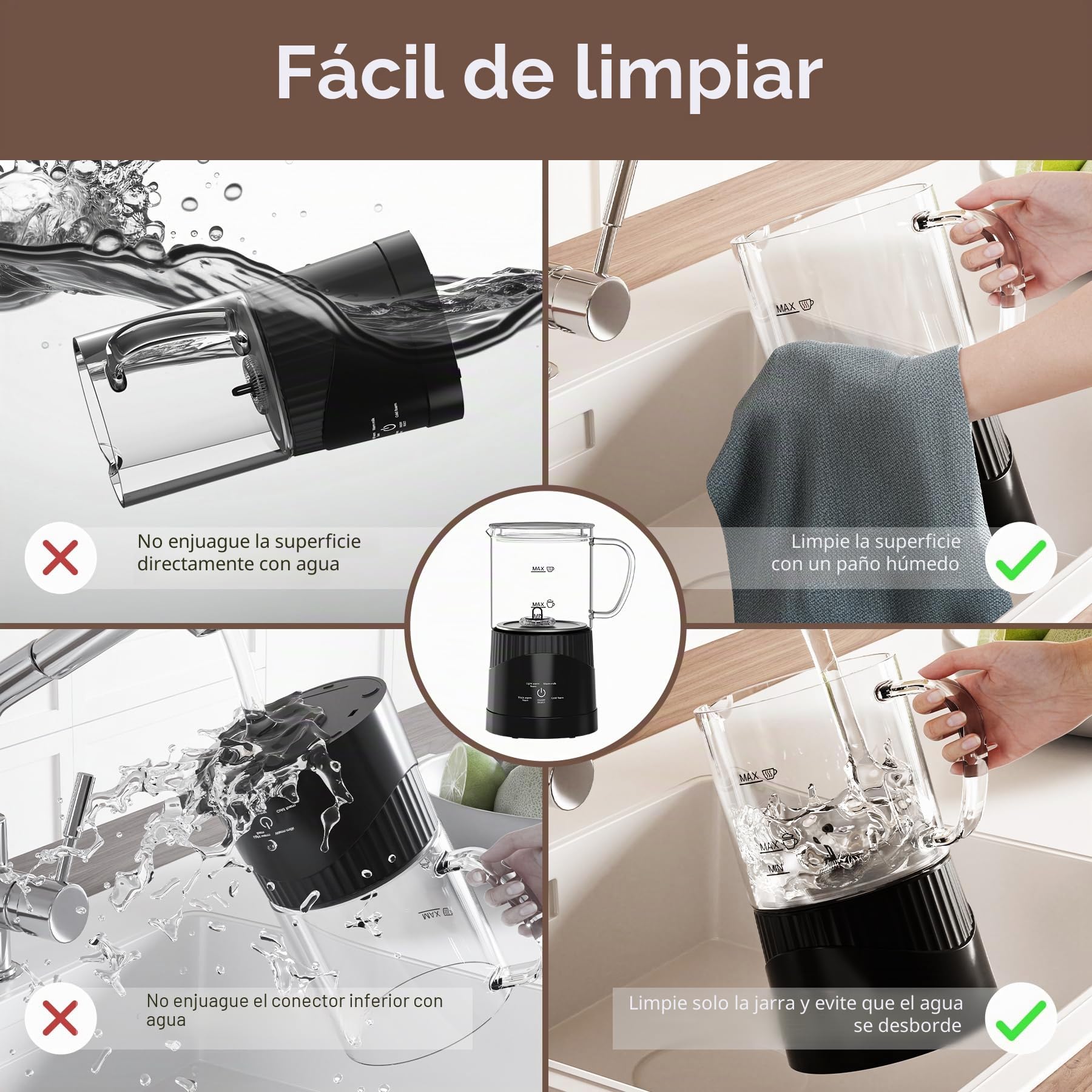 OMISOON Espumador de leche eléctrico 4 en 1 de 400 ml, espumador de leche automático de inducción de 500 W, apagado automático, para espuma de leche fría y caliente, latte macchiato, capuchino, negro