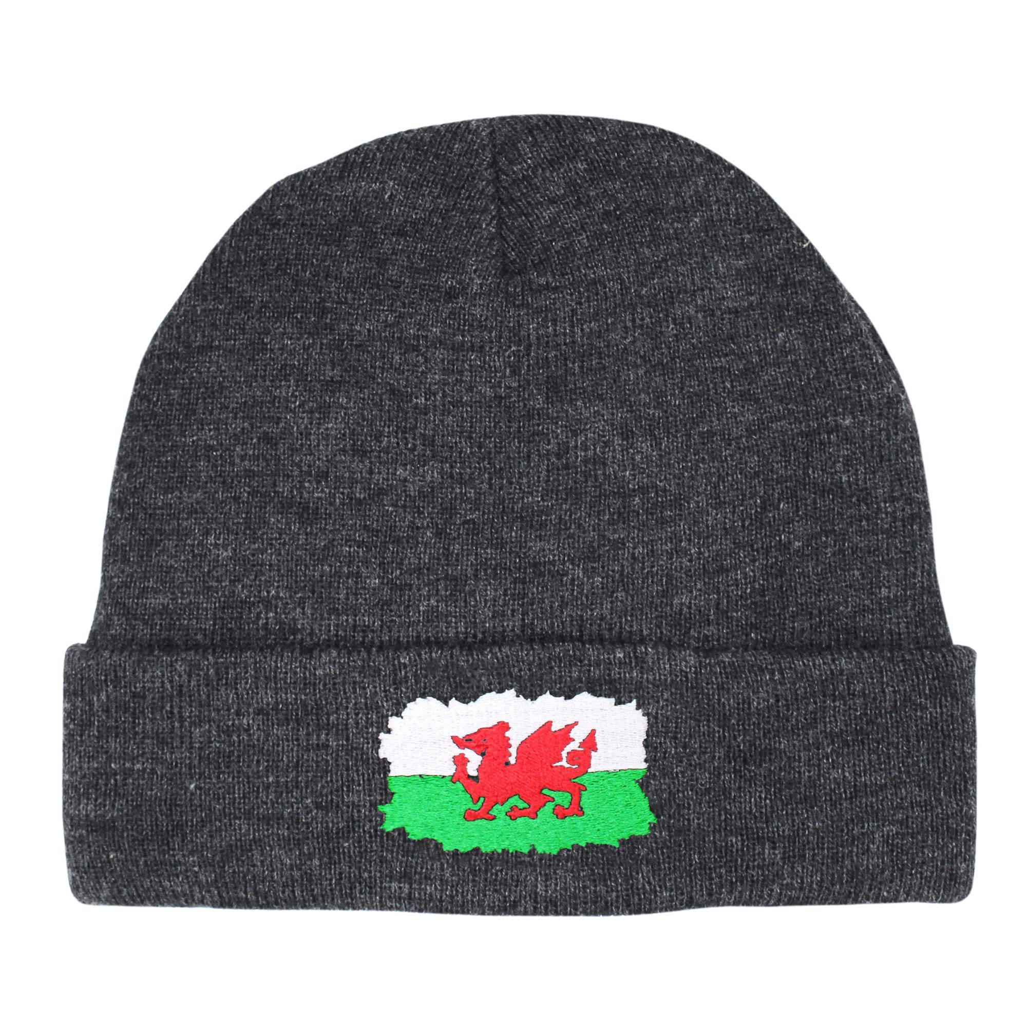 TeddyTs Men's Wales Flag Thermal Knit Beanie Hat (Grey)