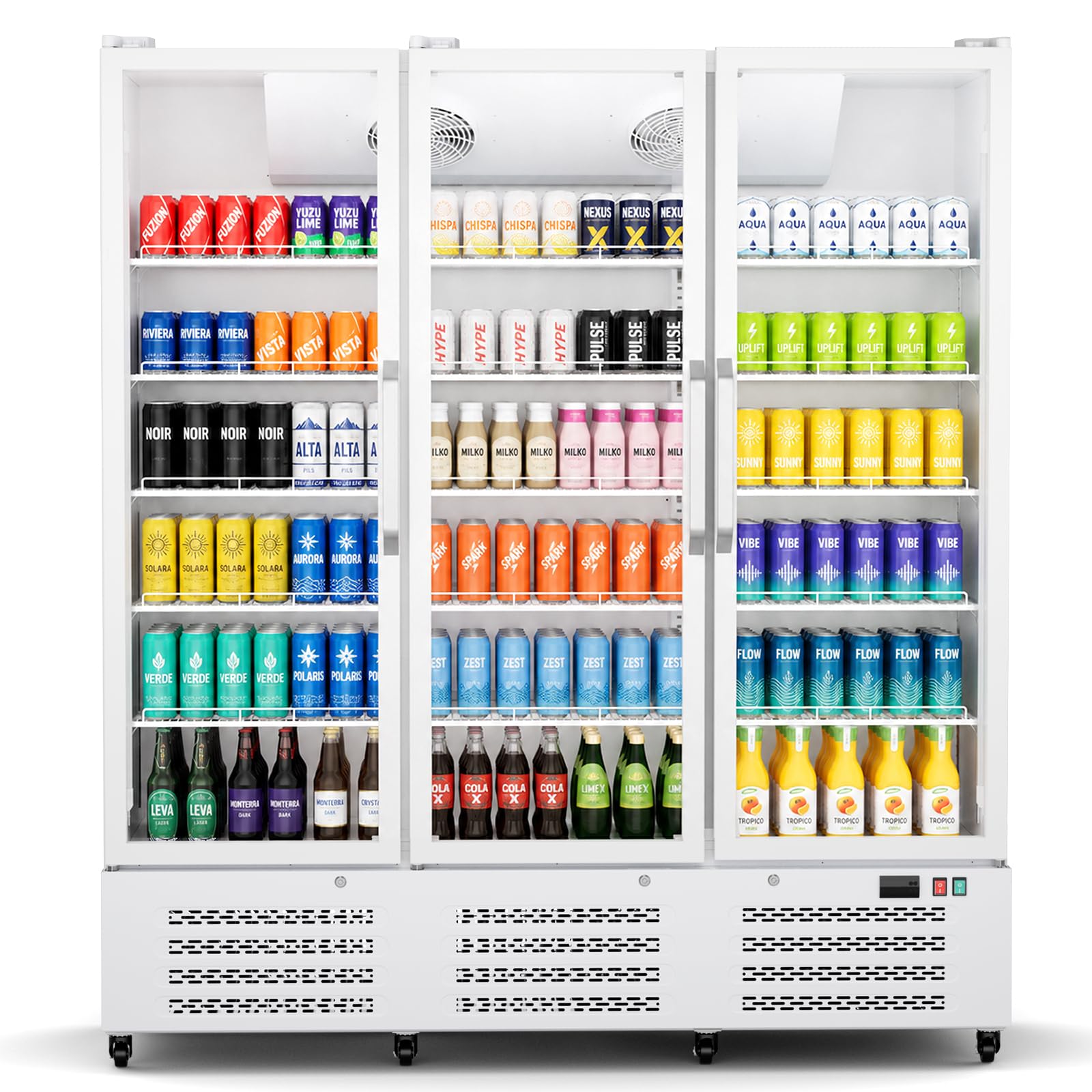Mojgar Commercial Refrigerators,56 Cu.Ft Beverage Fridge with 3 Glass Door