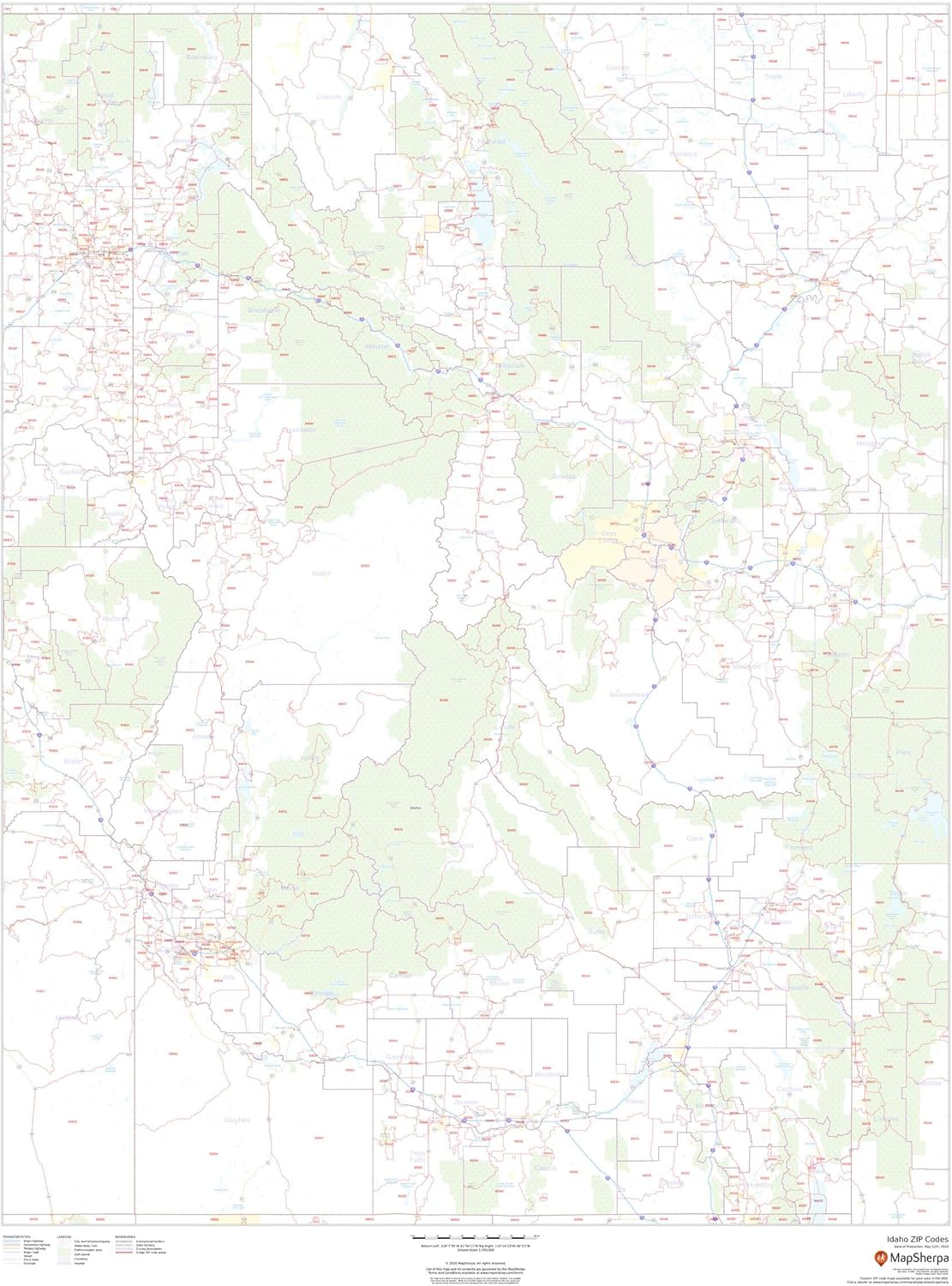 Idaho ZIP Code Map 36" x 48" Laminated Office Products