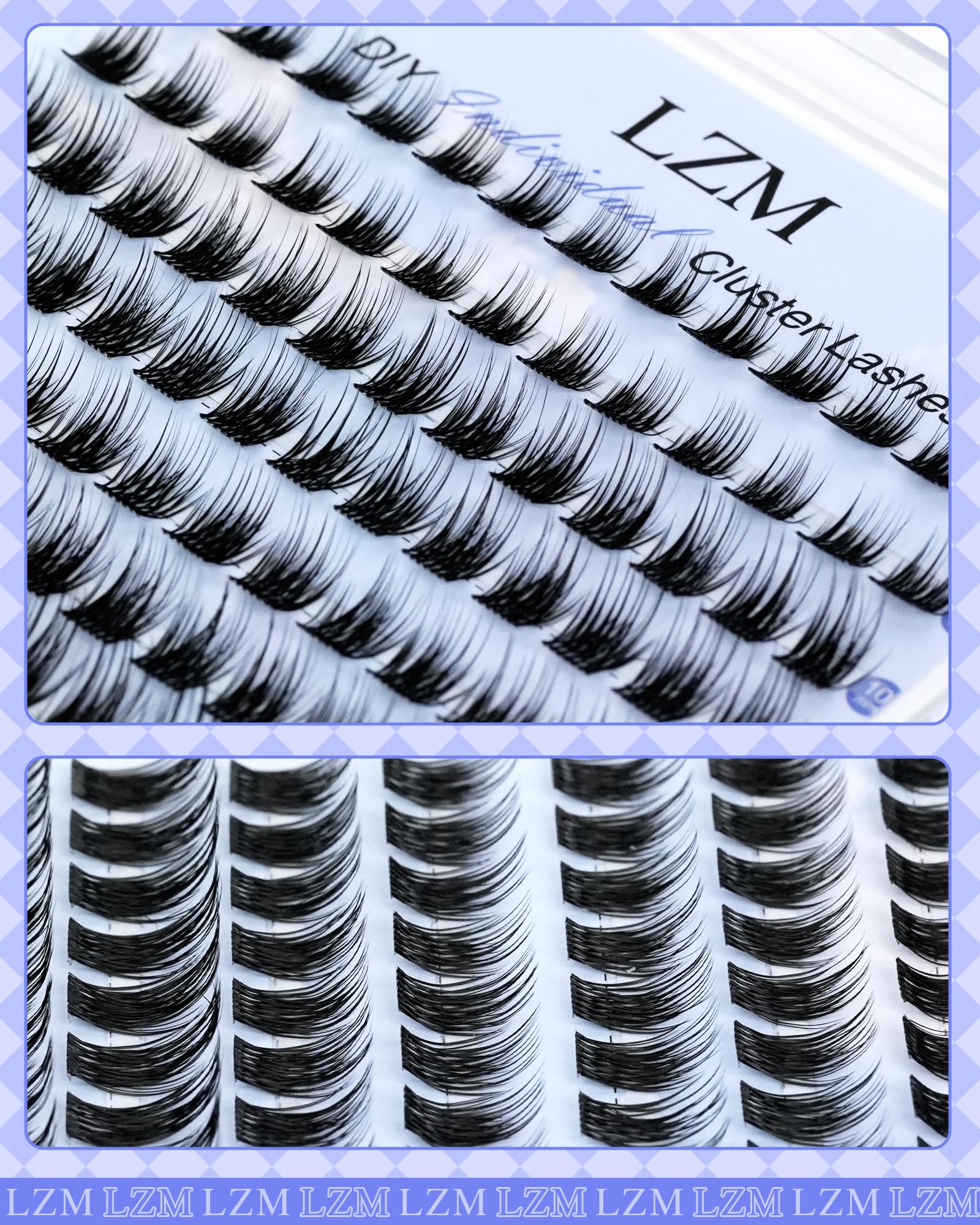 LZM Pojedyncze rzęsy w kępkach Cluster Lashes - C Curl rzęsy pojedyncze naturalne Cienkie taśmy Wygodne i lekkie Wispy Manga lash kępki Do codziennego użytku (lawendowa C MIX)