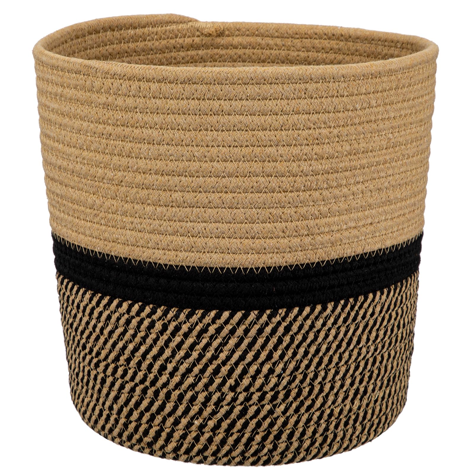 Briful 10"x10" Cotton Rope Woven Pot 25cmx25cm Plant Pots Indoor - Black Brown Cotton Flower Pot Decorative Planter Storage Basket for Plants, Toys, Crafts, Rustic Home Decor