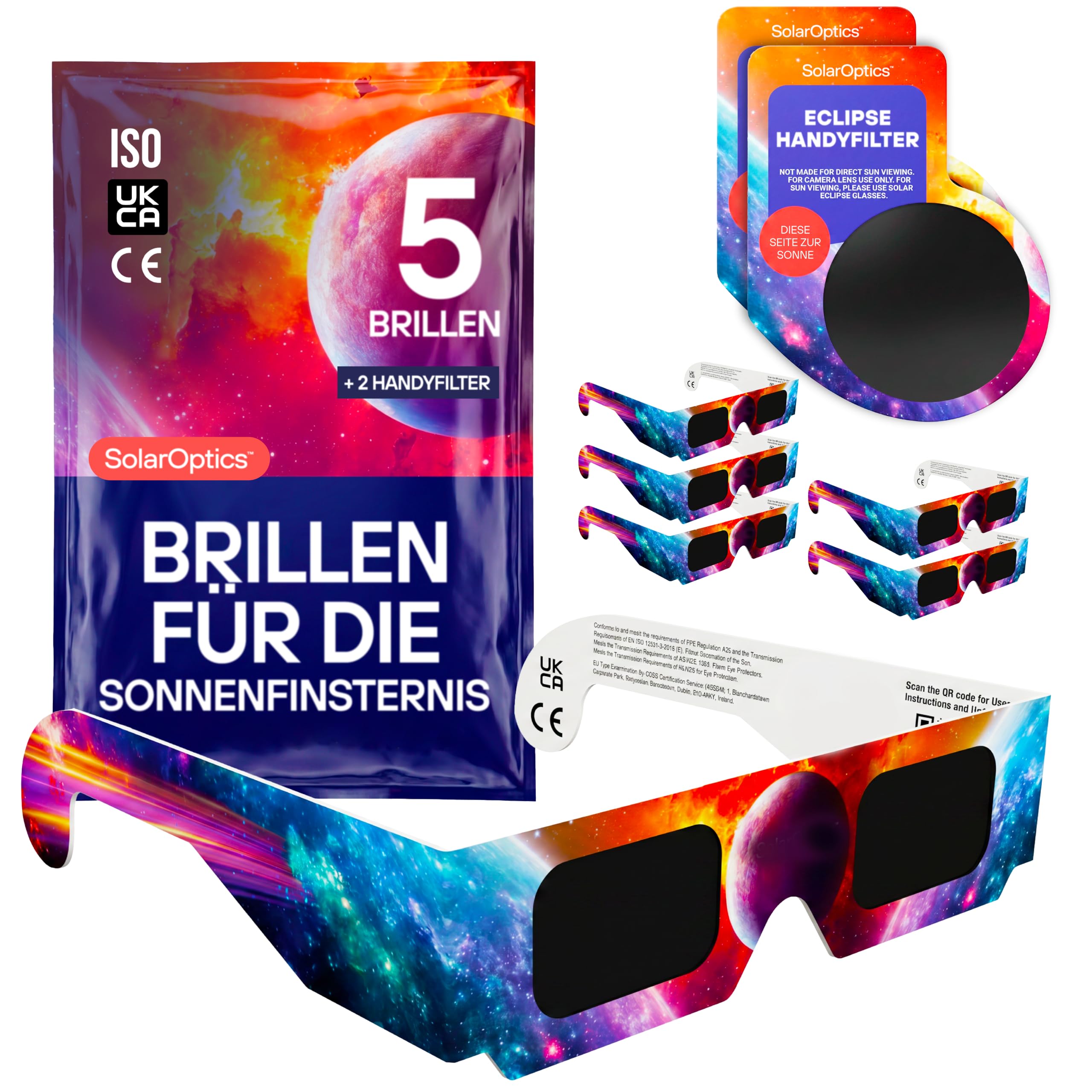 Solar Optics Sonnenfinsternisbrille mit Handy-Filter – ISO 12312-2 & CE-zertifiziert, Sichere Sonnenbeobachtung + Smartphone Filter Set, Sonnenfinsternis 2026
