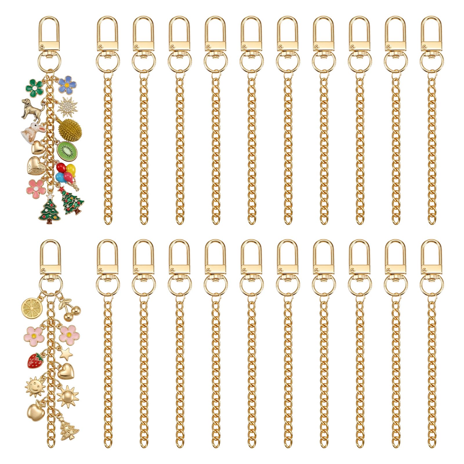 APLZGMG 20 Pcs Keychain Making Kit with Extender Chain, Key Ring Swivel Snap Hook Chains, Extender Keychain Bulk for DIY Crafts Jewelry Making Handbag Purses(Gold)