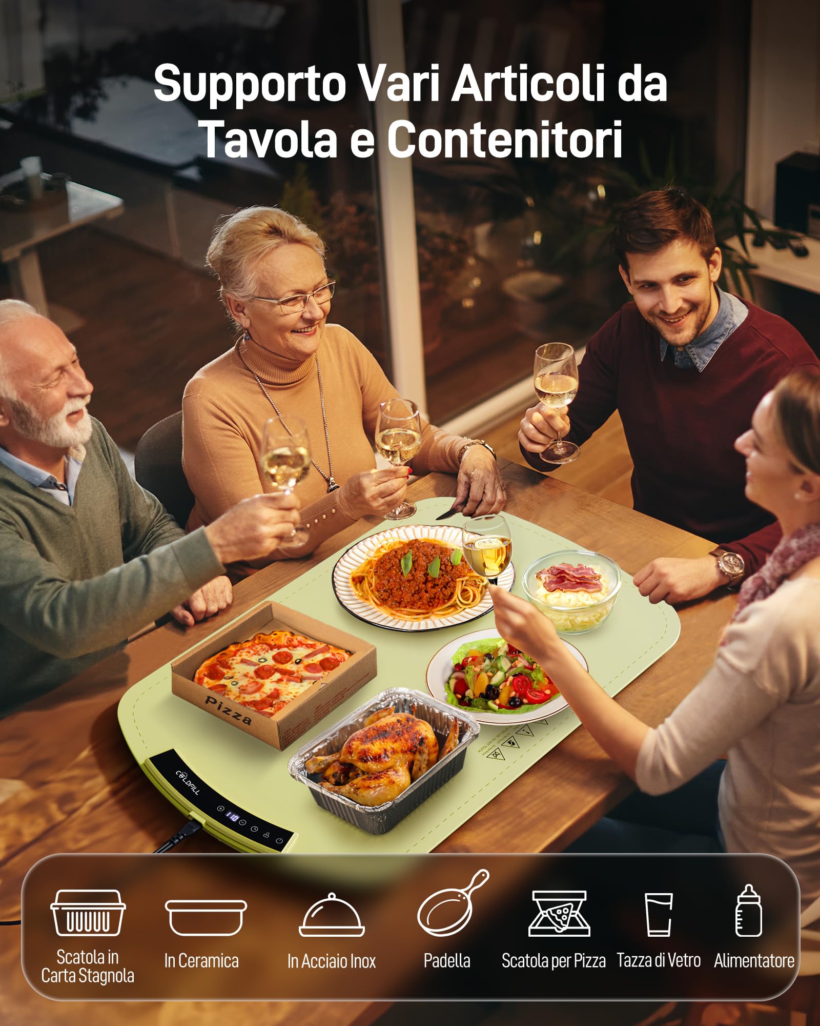 Vassoio Riscaldante Elettrico - Mantiene Caldi i Cibi per Buffet e feste, Scaldavivande Elettrico Portatile Regolabile da 40°C a 110°C con Spegnimento Automatico, 60x40x2,5cm