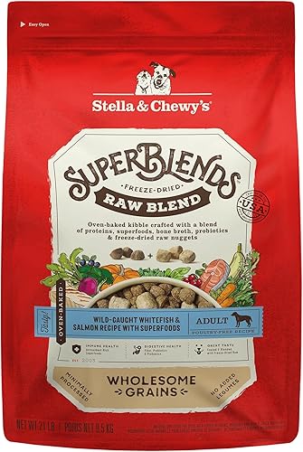 Stella & Chewy's SuperBlends - Receta de pescado blanco y salmón capturados en la naturaleza con superalimentos, bolsa de 21 libras