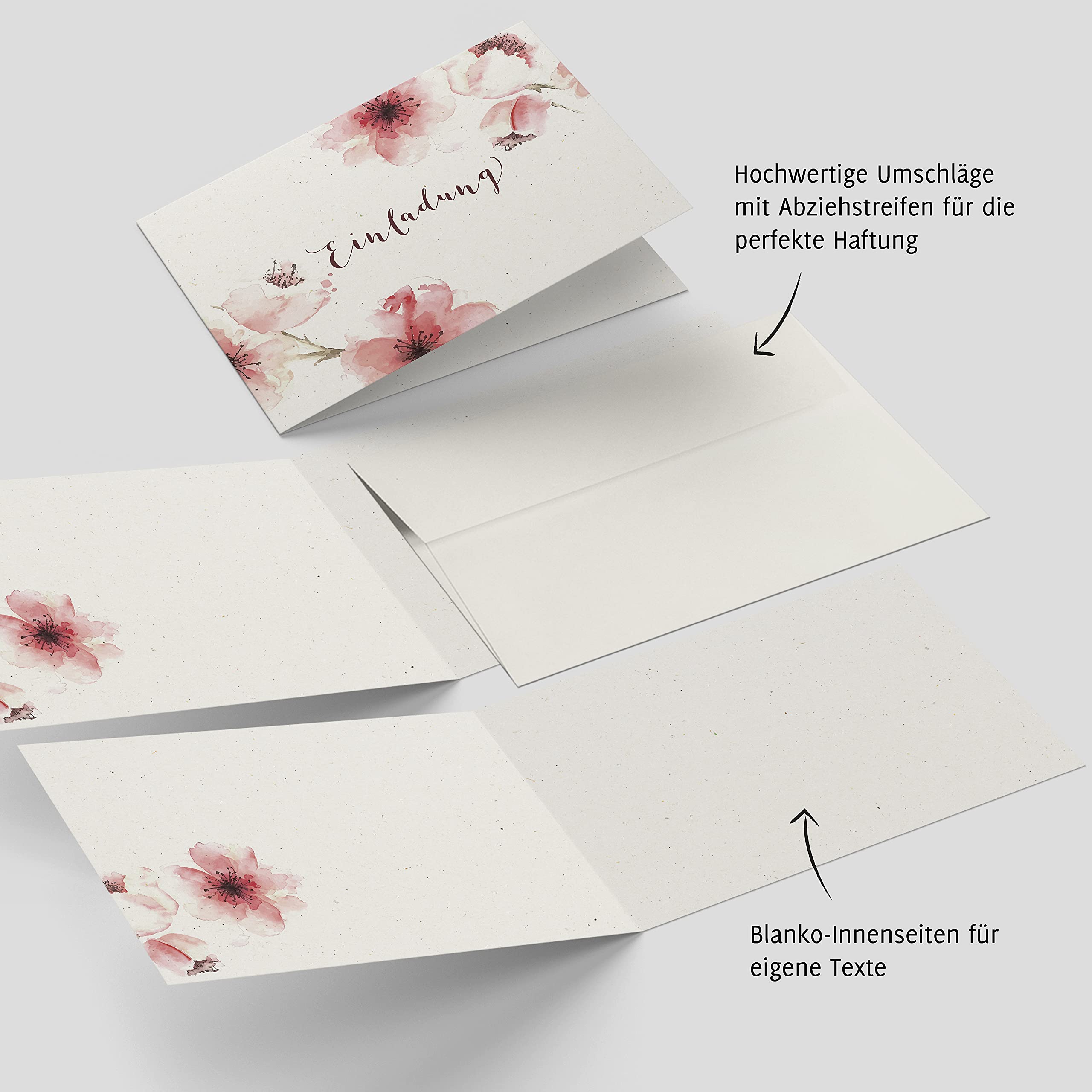 Set di 20 biglietti di invito e buste, formato A6, motivo: fiori di ciliegio, matrimonio, compleanno, anniversario