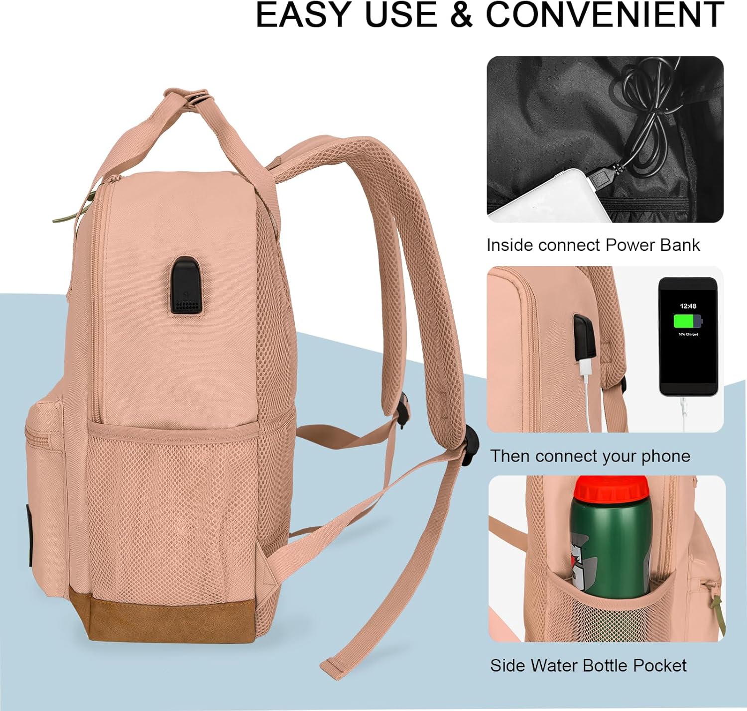 Goloni Classic Backpack with USB Charging Port,Water Resistant Travel Backpack for Men & Women,Laptop Backpack Flight Carry On