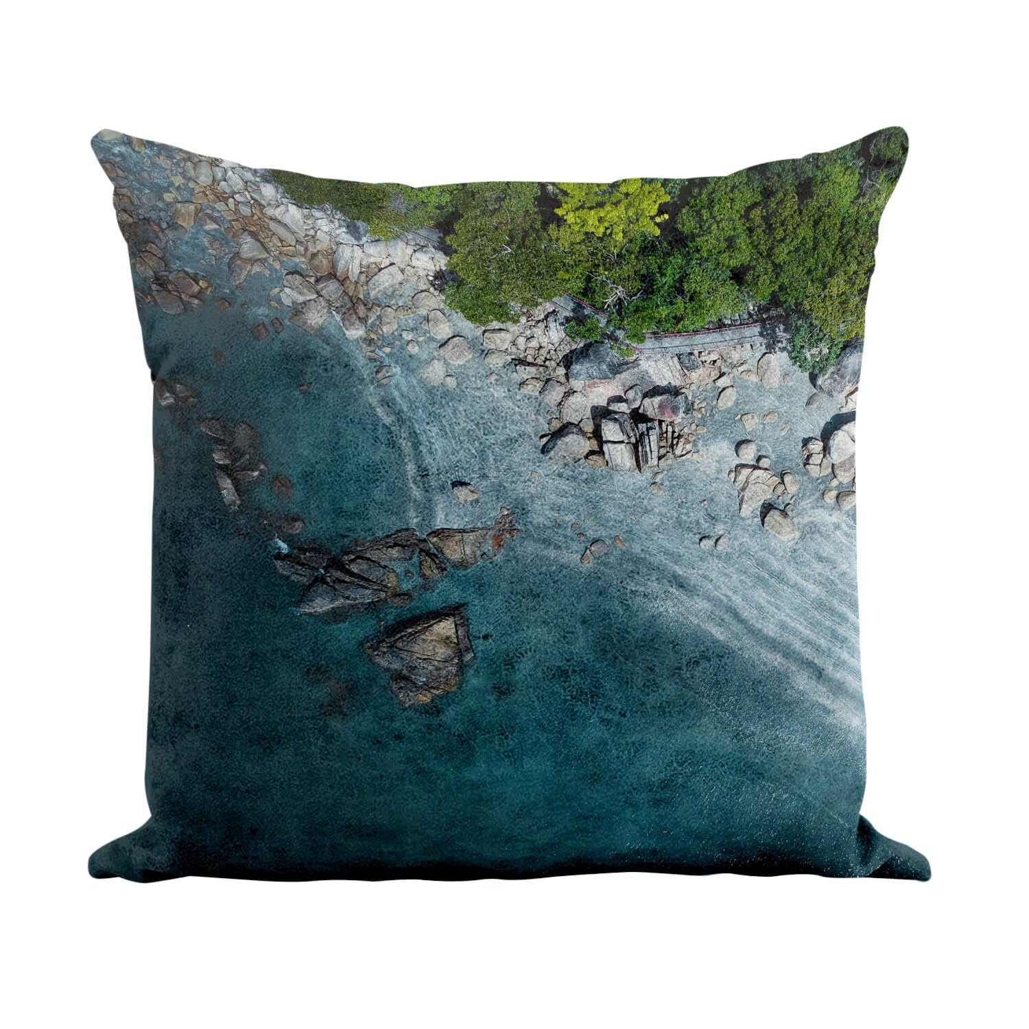 Coussin similicuir blanc motif nature sauvage 40 x 40 cm toucher cuir