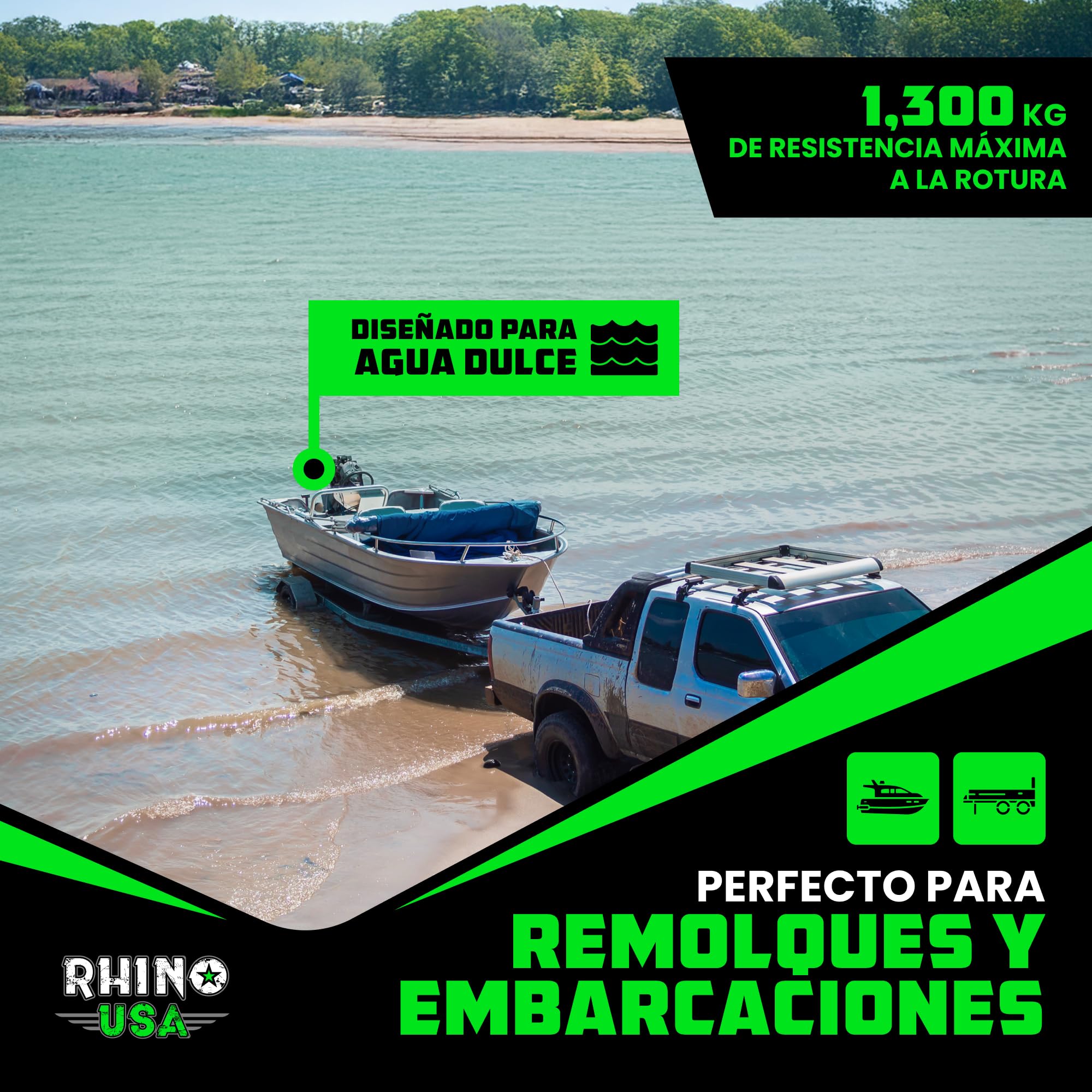 Rhino USA Correas Retráctiles para Remolque de Barco (Paquete de 2) - Correas de Amarre para de 5cm x 1,1m, 1300kg para Remolque, Barco, Jet Ski y más! Acero con Recubrimiento en Polvo Negro