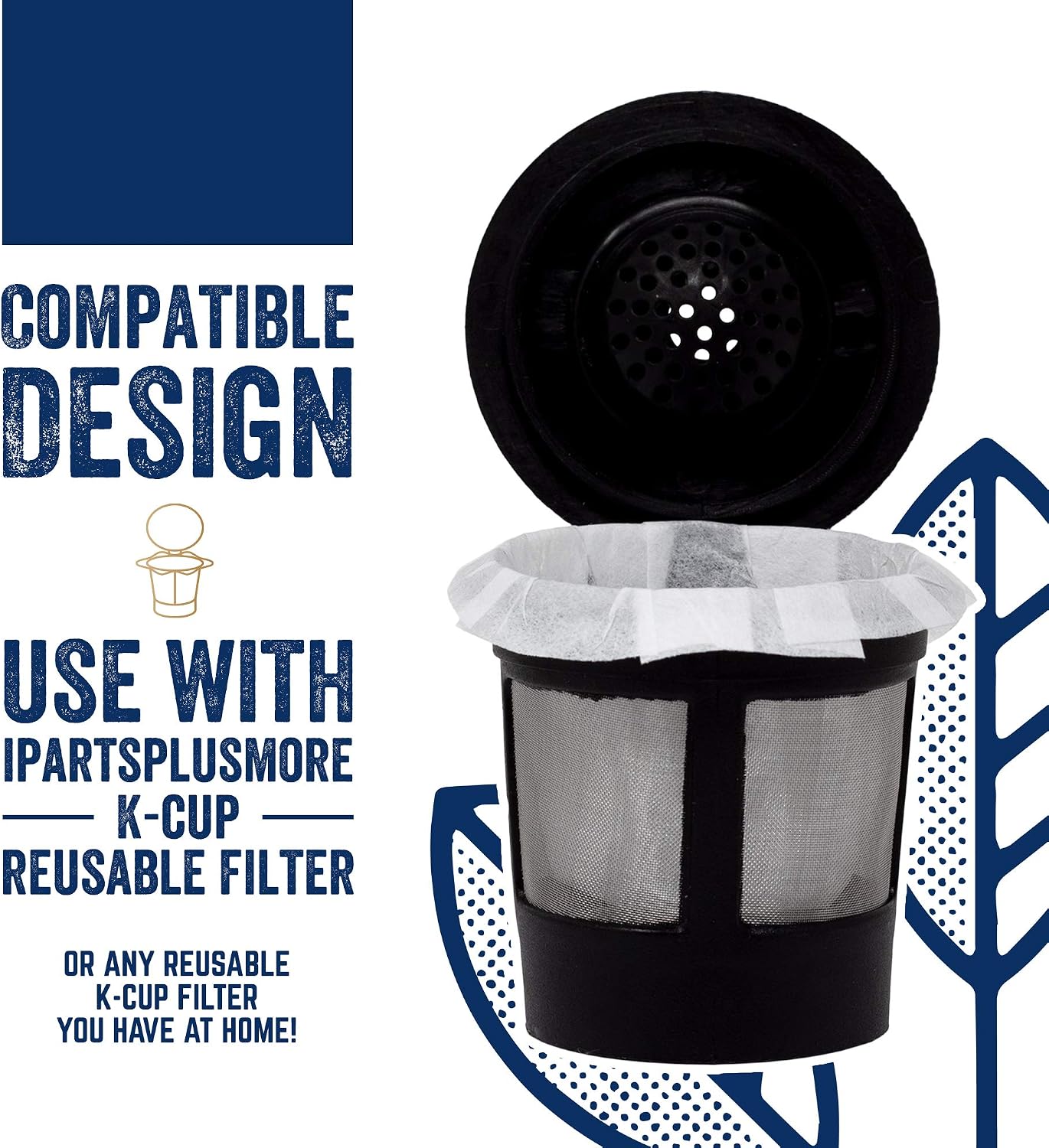 iPartsPlusMore White Paper Coffee Filters Inserts for Reusable Pods - Disposable Paper Liners Universally Compatible with Single Serve Keurig K Cup Filters Alternative to Plastic (300 Ct)