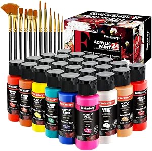 Fantastory Acrylic Paint, Set of 24 Colors(2 oz/Bottle), Water-Based, Non Toxic, Non Fading, Waterproof, Craft Acrylic Paint Kit for DIY Projects on Canvas, Wood, Glass, Clay, Fabric, Ceramic, Paper [Professional Series]