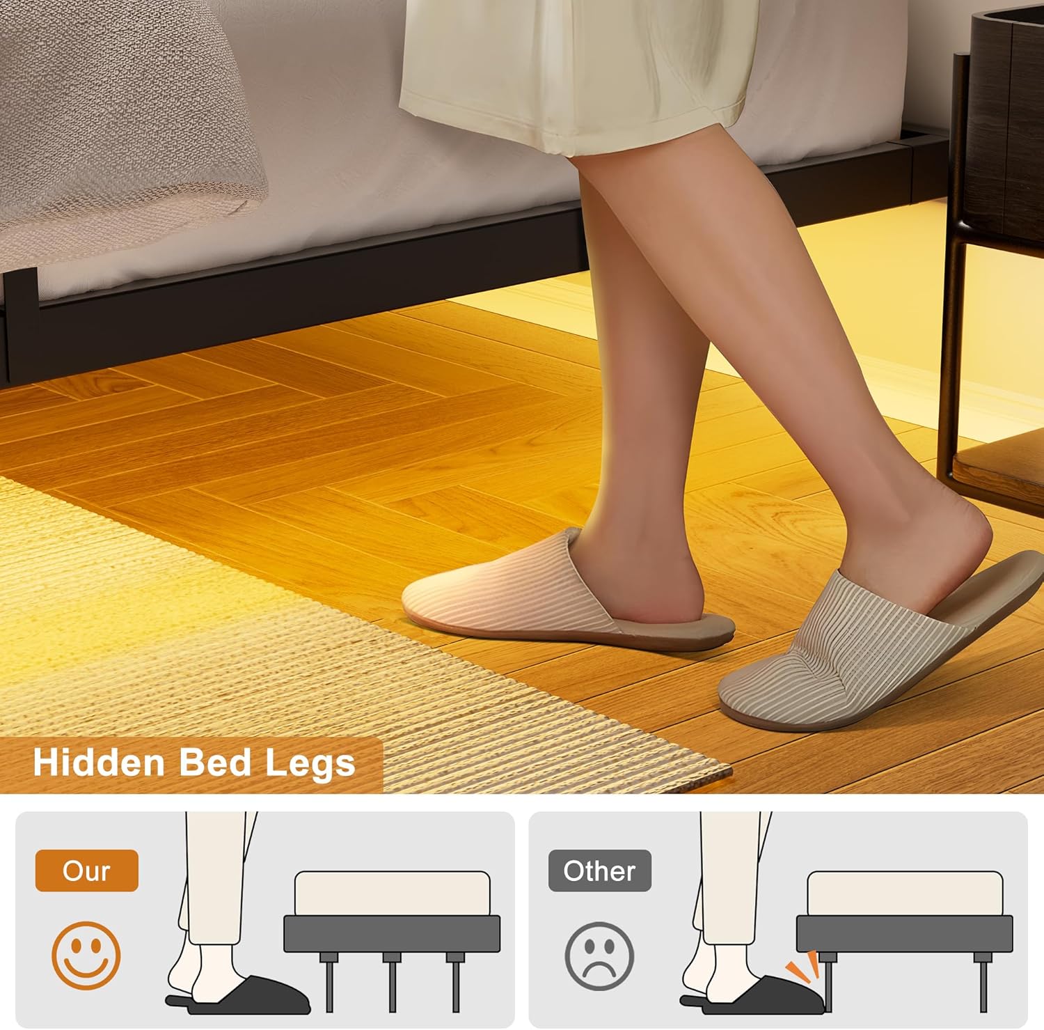 HAUSOURCE Floating Bed Frame Full Size with Charging Station and LED Lights 10in High Full Double Floating Bed Frame Metal Platform No Boxing Spring Needed Noise Free - Image 4