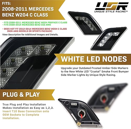 Miniatura 4 de USR DEPO 08-11 W204 Clase C - Juego de luces LED blancas para parachoques laterales (izquierda + derecha) compatible con Mercedes Benz W204 2008-2011