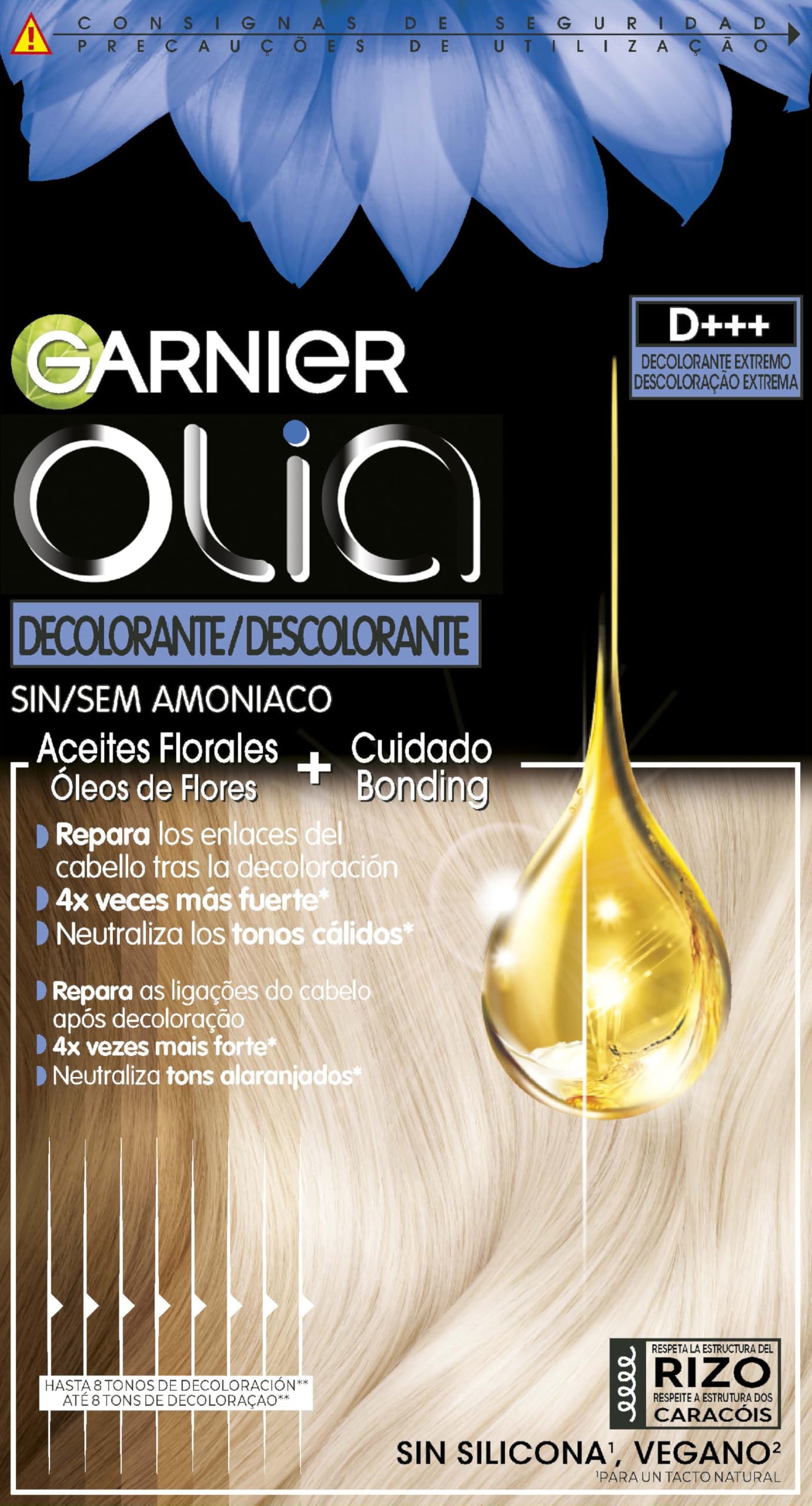 Garnier Olia, pack 3 Decolorante Permanente sin Amoniaco con Aceites Florales de Origen Natural, Decolorante D+++, Aclarado 8 Tonos, El embalaje puede variar