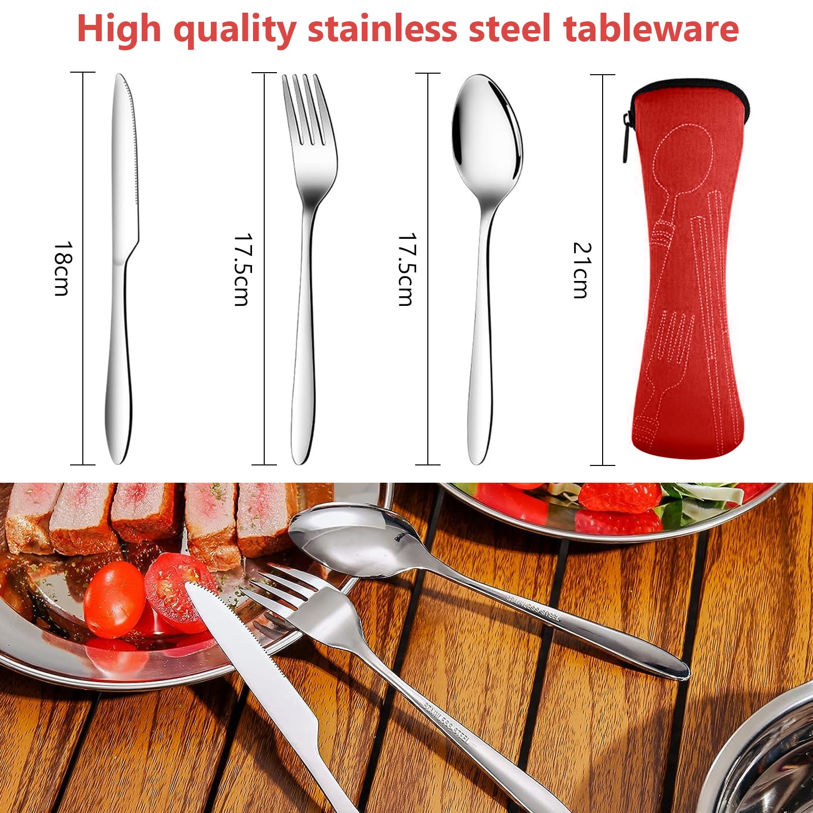 Set Da Campeggio Kyraton Per 1 Persona - Posate, Piatto, Ciotola E Tazza In Acciaio E PP Senza BPA - Foto 8