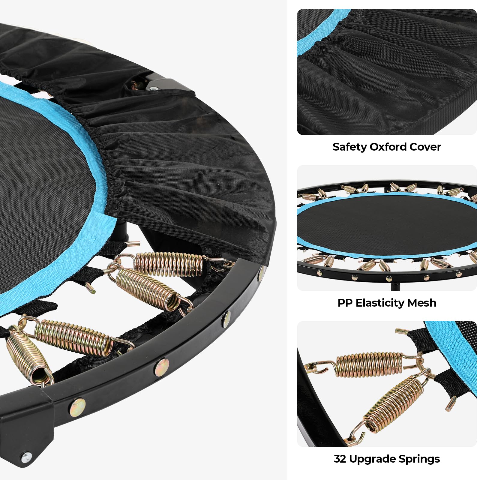 LIFERUN Trampolino fitness per interni, diametro 101 cm, capacità di carico 150 kg, rimbalzo per allenamento, con 3 livelli di maniglia regolabili, mini trampolino per adulti