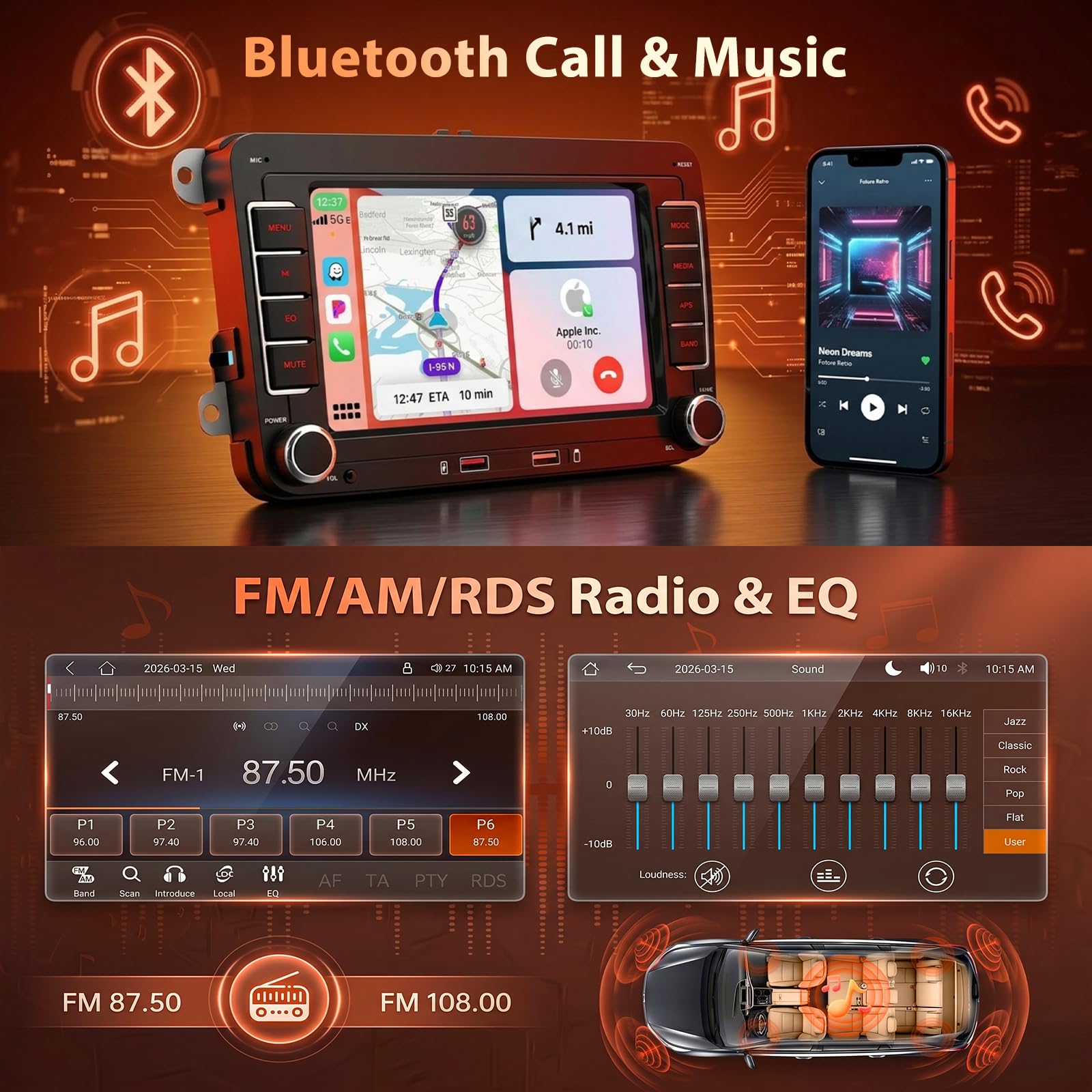 WERESOUND Autoradio Carplay Android Auto sans Fil pour Golf 5/6 Polo Passat | 7" IPS Ecran Radio pour VW Touran Skoda EOS Jetta Caddy, Bluetooth, Mirror Link, FM/AM/RDS, SWC, USB, Canbus