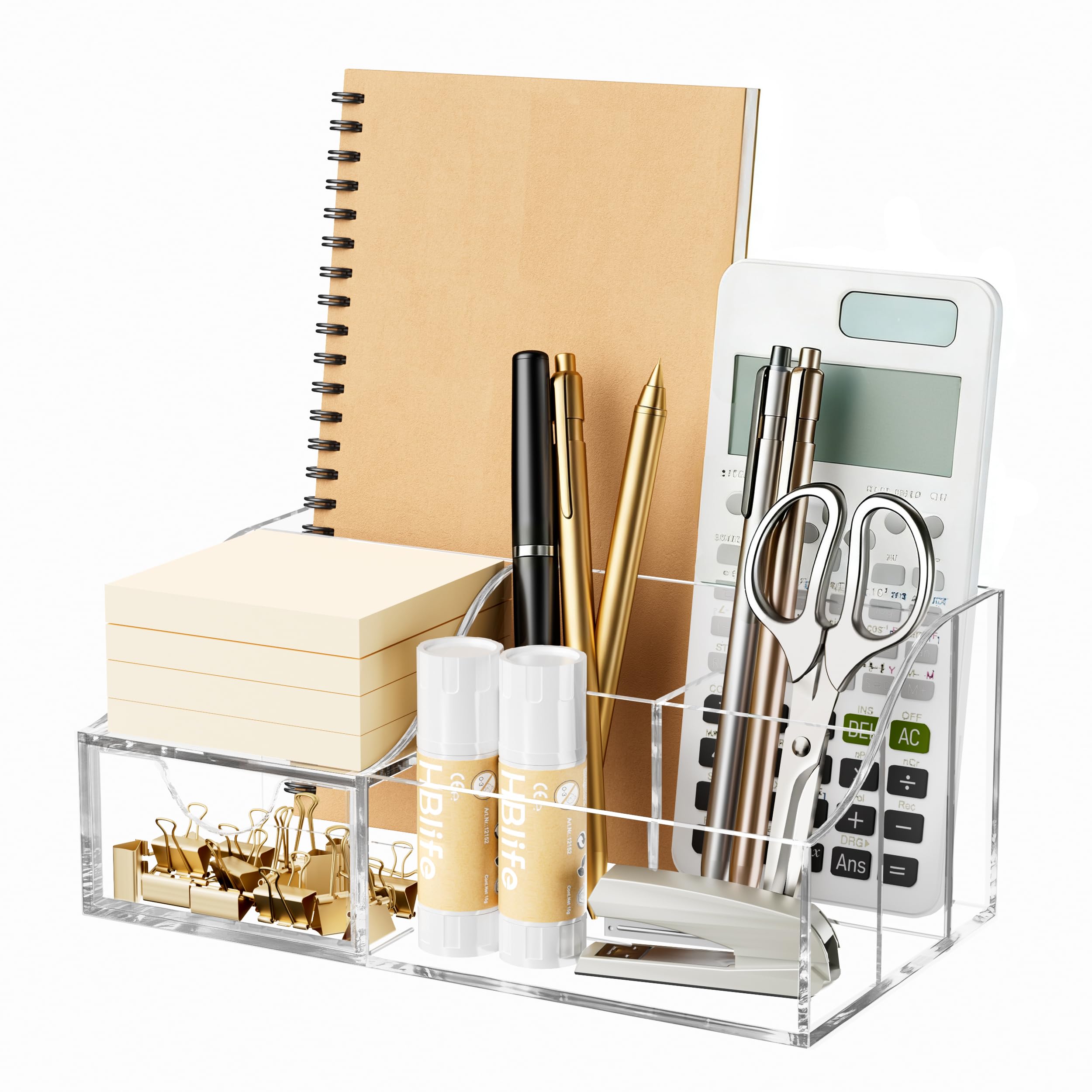HBlife Acrylic Desk Organizer with Drawer, Pen & Pencil Holder, Multifunctional Desktop Caddy for Office Supply and Organization (Clear) Clear 1 Pack