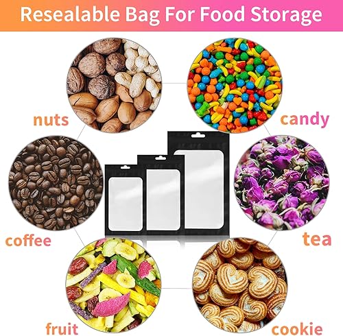Miniatura 3 de 300 paquetes de bolsas de tereftalato de polietileno, 3 tamaños, a prueba de olores, bolsas resellables de Mylar para almacenamiento de alimentos,