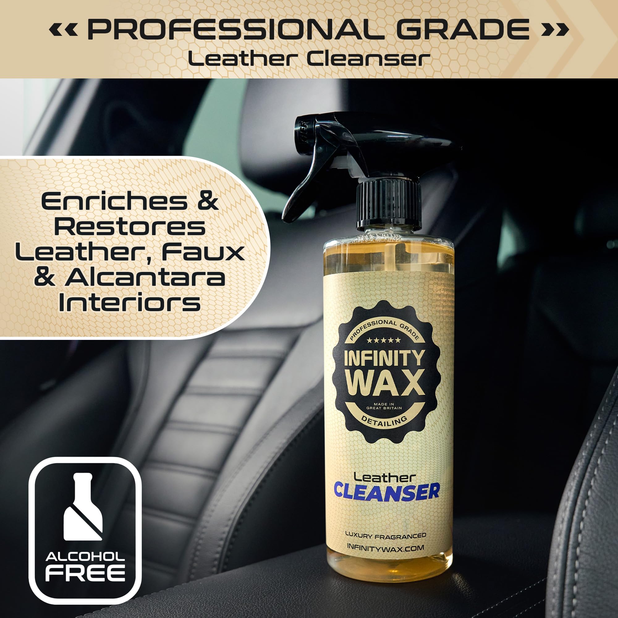 Infinity Wax Lederreiniger 5L – Professioneller Leder- und Kunstlederreiniger, Mattes Finish, sicher auf Alcantara und Wildleder, umweltfreundliche Nachfüllung, toskanischer Lederduft