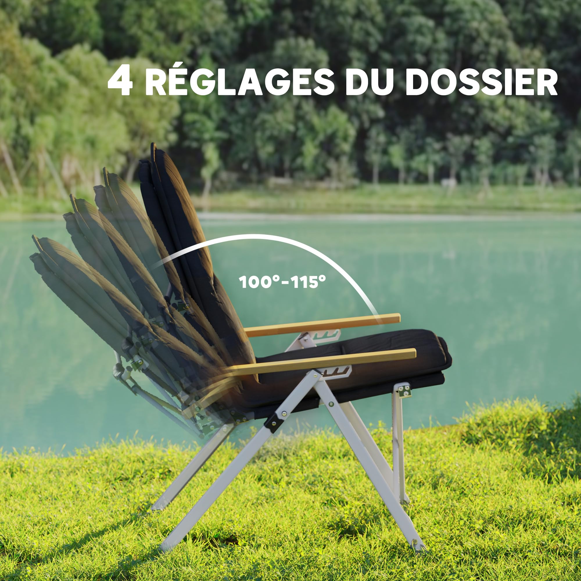Outsunny Chaise de Camping Chaise de Pêche Dossier Haut 59x67x96cm Noir | Pliante et Portable, Coussin Amovible, Sac de Transport, pour Jardin, Randonnée, Pêche, Plage et Pique-Nique