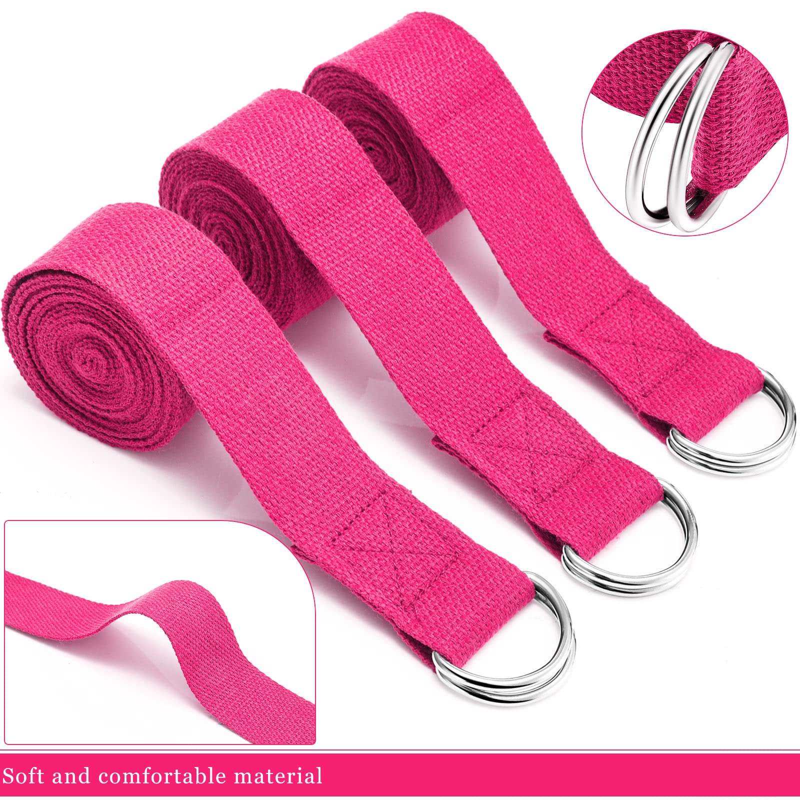 Leyndo Yoga-Gurt, Stretching, Pilates, Übungen, verstellbare Riemen, 1,8 m, nicht elastisch, Yoga-Gürtel mit verstellbarer D-Ring-Schnalle für Pilates, Fitnessstudio, Workout, Fitness, 24 Stück (Rose)