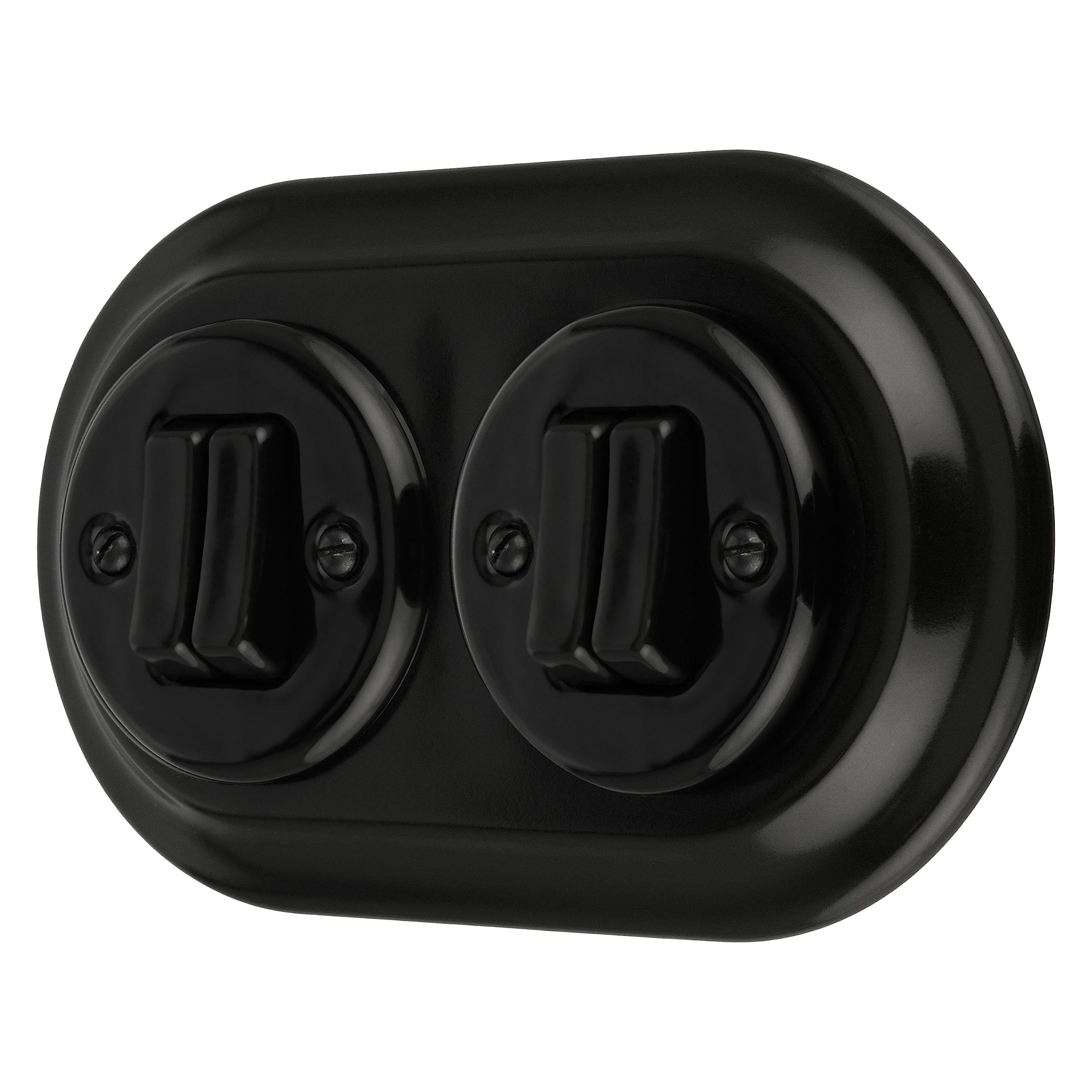 Unterputz Porzellan Retro Doppelschalter, 2-fach, All-in-One, Serie PR1 schwarz