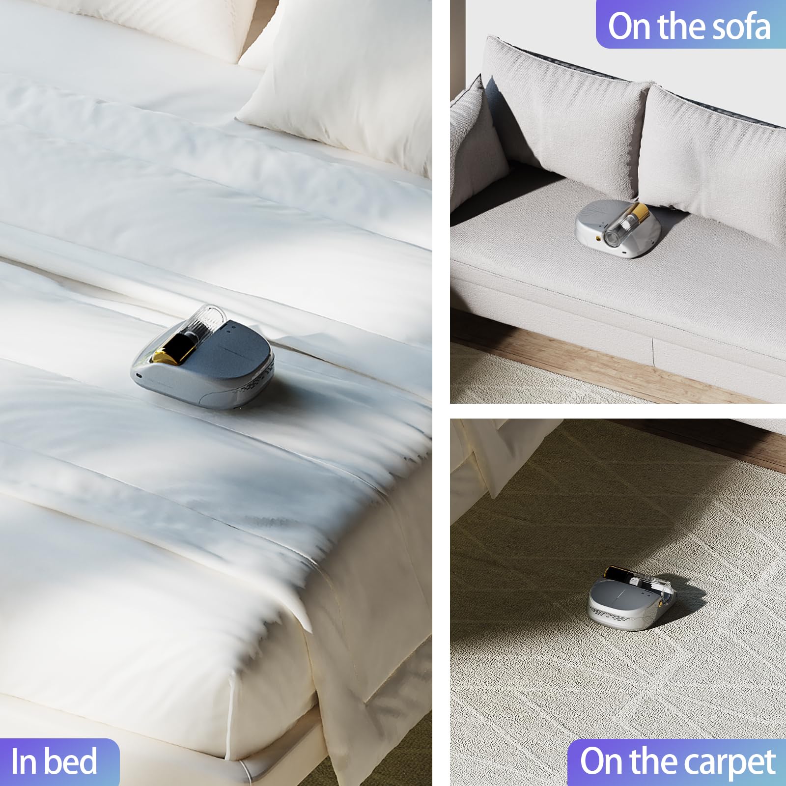 CREATULIZE Milbensauger für matratzen mit 14AW Starke Saugung 270nm UV-C Licht,Matratzensauger mit Vollautomatische Funktion,55dB Leises Bett Staubsauger,Matratzenreiniger für Sofa,Betten,Matratzen
