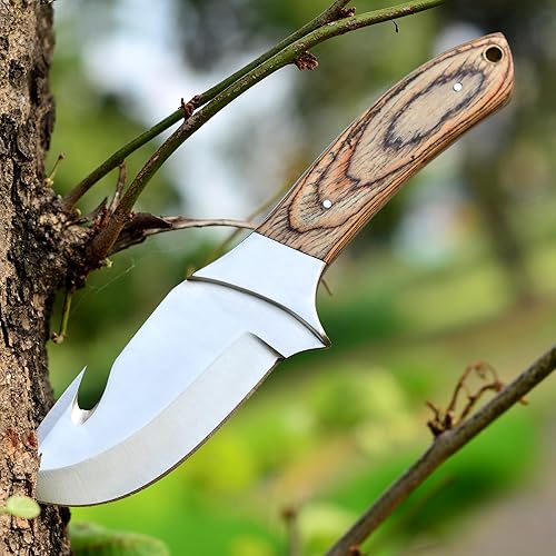 Miniatura 6 de WARIVO KNIFE Cuchillo de caza de espiga completa, cuchillo de gancho intestinal de 8 pulgadas, cuchillo de pelar para cazar, cuchillo de hoja fija