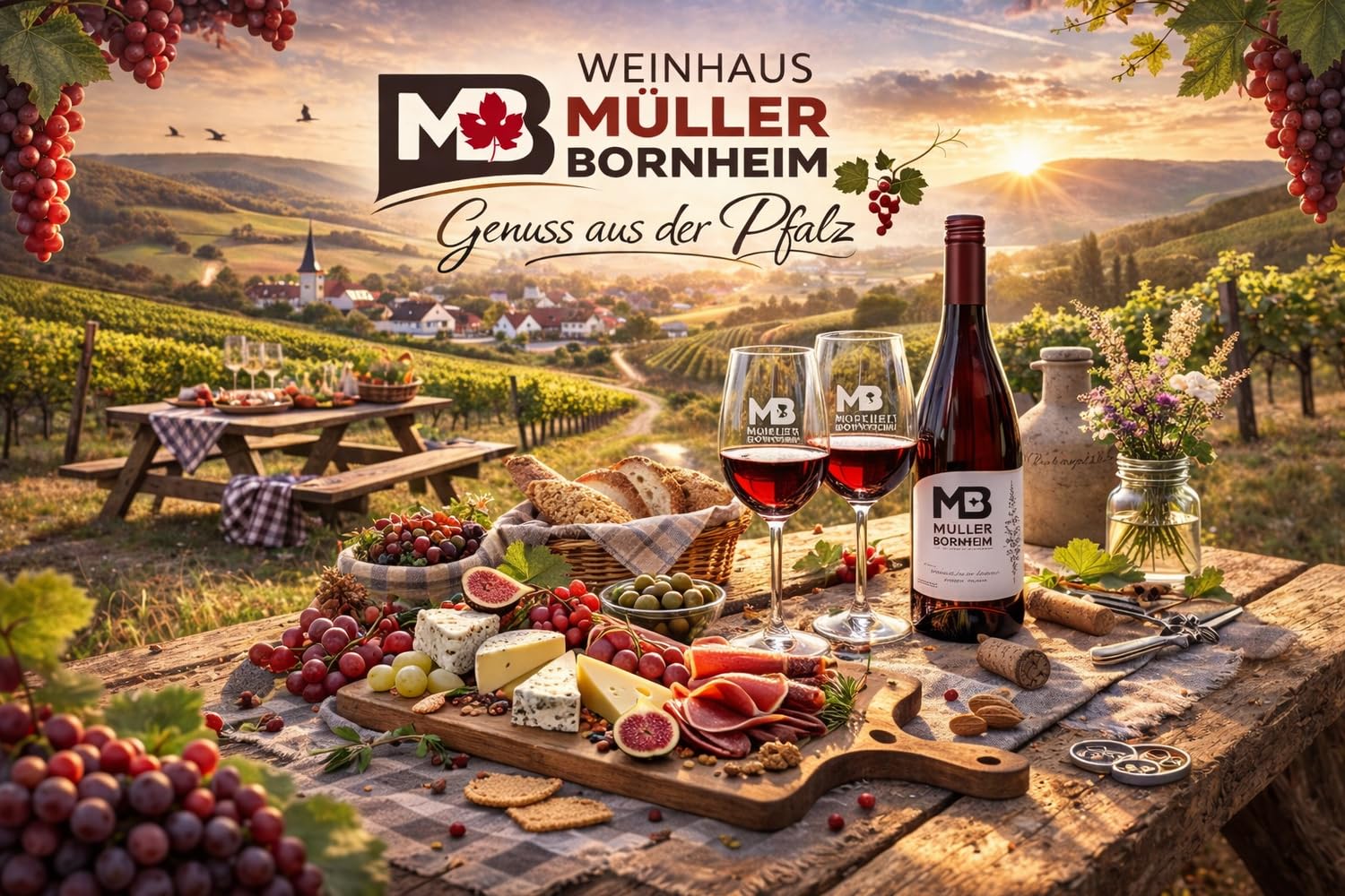 Weinhaus Müller Bornheim Regent Trocken - 12x0,75L Pfalz Rotwein Set | Deutscher Qualitätswein vom Bornheimer Trappenberg - Körperreich & Würzig - Ideal zu Wild, Fleisch & Pasta - 12er Vorrat