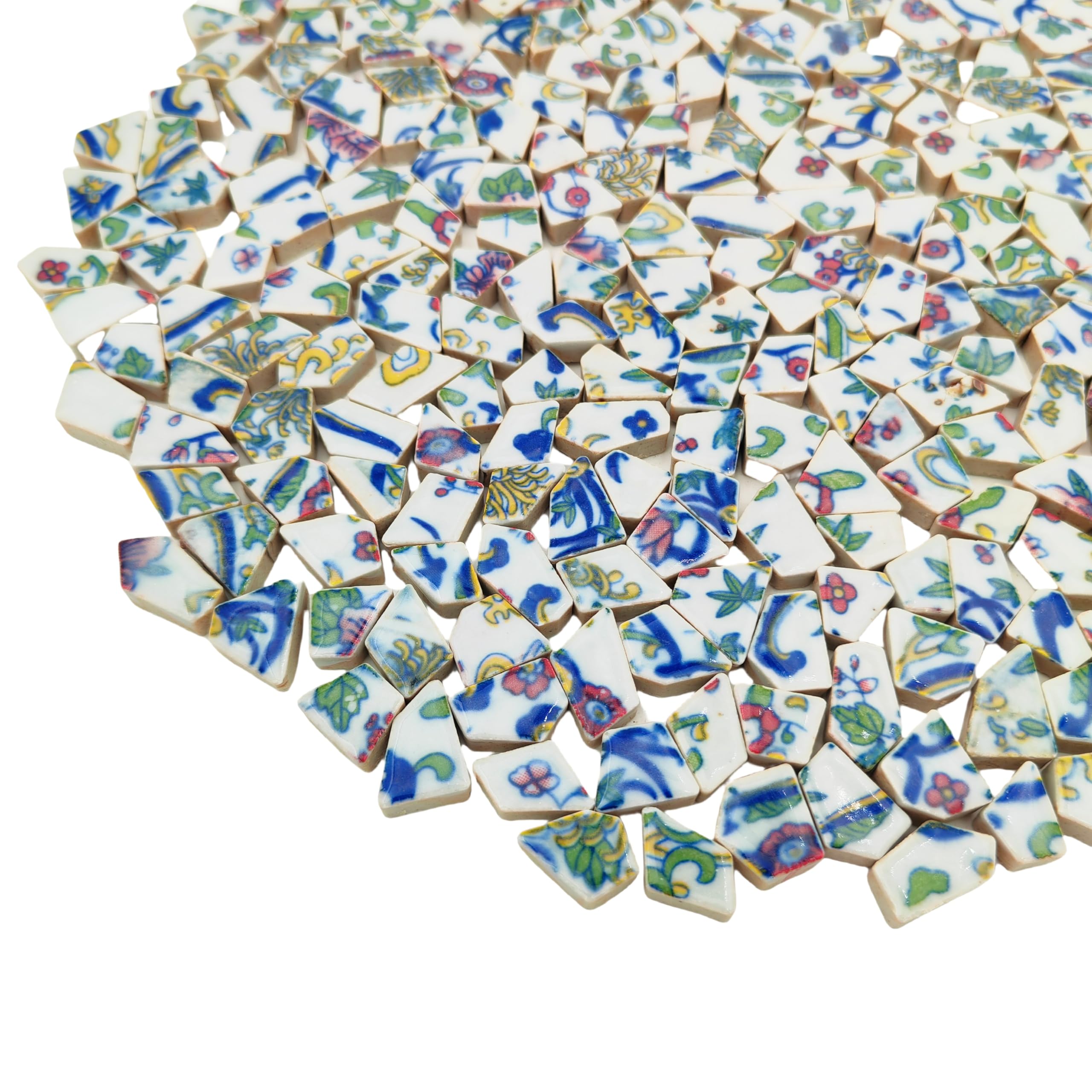 500g Porcelain and White Small Ceramic Mosaic Tiles,1-2 CM Broken Irregular Mosaic Tiles for DIY Craft,Floor,Kitchen,Pool, Flower Pots Home and Outdoor Deco (Porcelain 03)