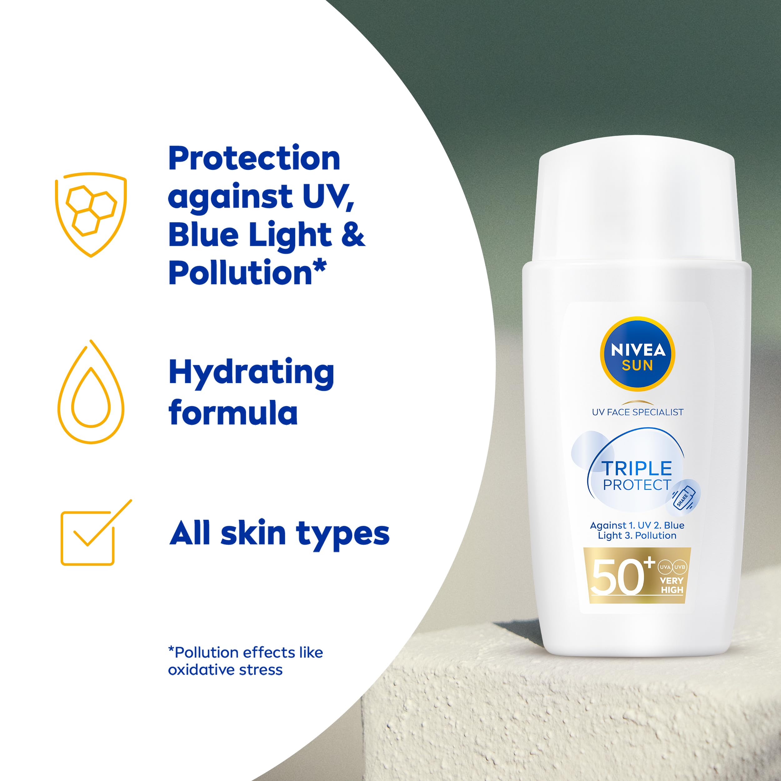 NIVEA SUN Triple Protect Light Sun Fluid SPF50+ (40ml), Face Sun Cream SPF50 with Hyaluron, Protects Against UV - Image 3