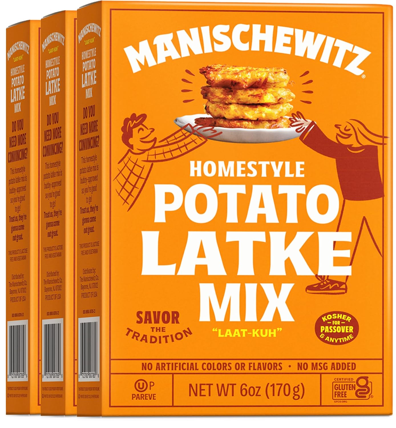 Manischewitz Potato Pancake Mix 6oz 3 Pack Gluten Free, No MSG, Traditional Style Potato Latke Mix