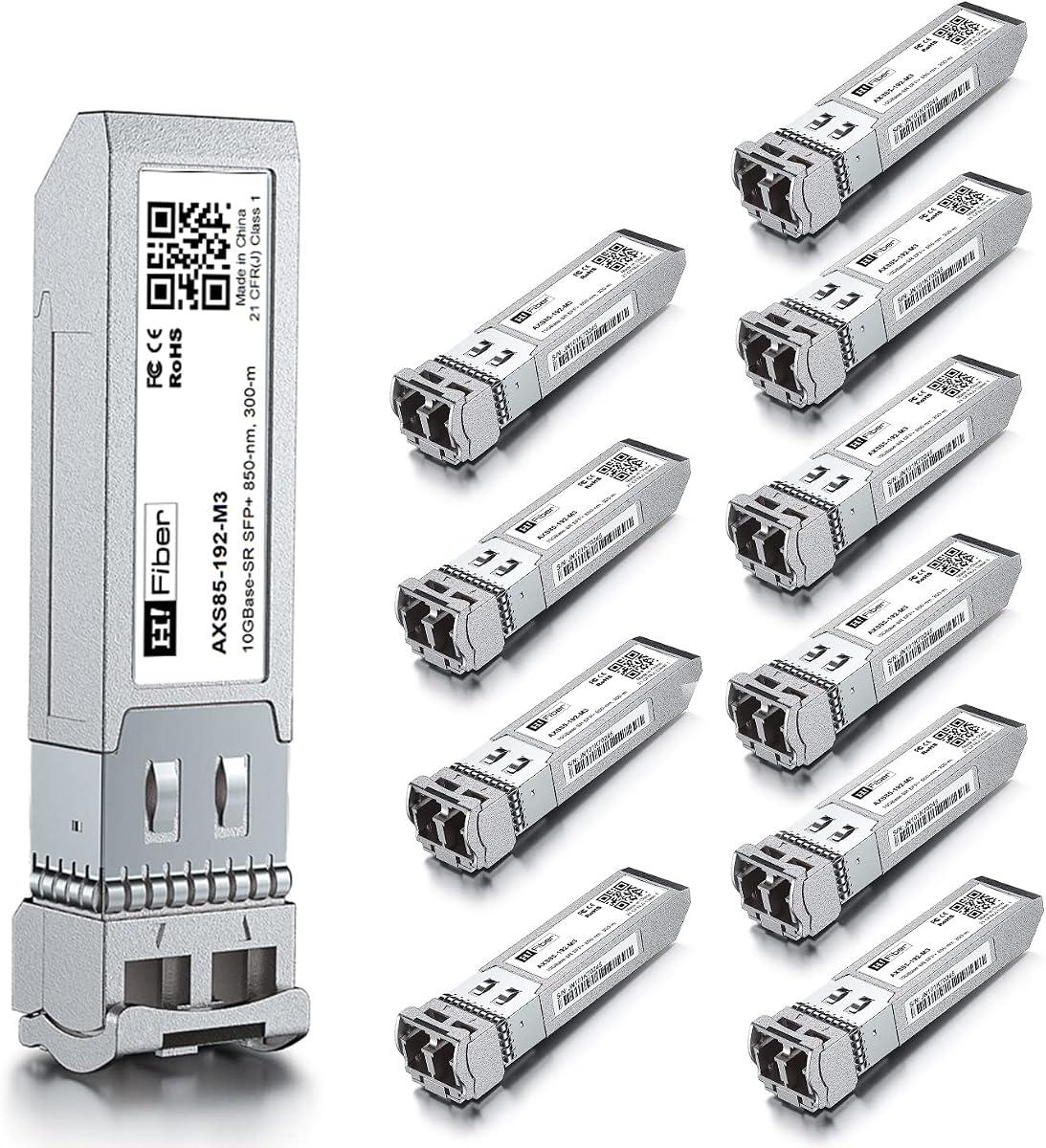 H!Fiber 10 Pack 10Gb Multimode SFP+ LC Module, 10GBase-SR Fiber SFP+ Transceiver for Cisco SFP-10G-SR, Ubiquiti UniFi UF-MM-10G, Mikrotik, Netgear, D-Link,TP-Link and More (MMF,850nm,300m,DDM)
