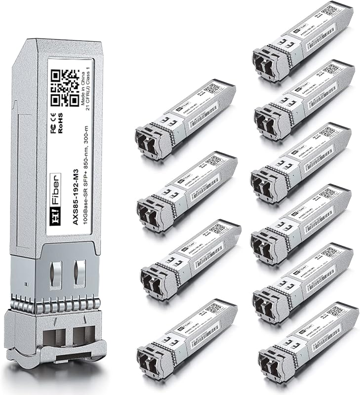 H!Fiber 10 Pack 10Gb Multimode SFP+ LC Module, 10GBase-SR Fiber SFP+ Transceiver for Cisco SFP-10G-SR, Ubiquiti UniFi UF-MM-10G, Mikrotik, Netgear, D-Link,TP-Link and More (MMF,850nm,300m,DDM)