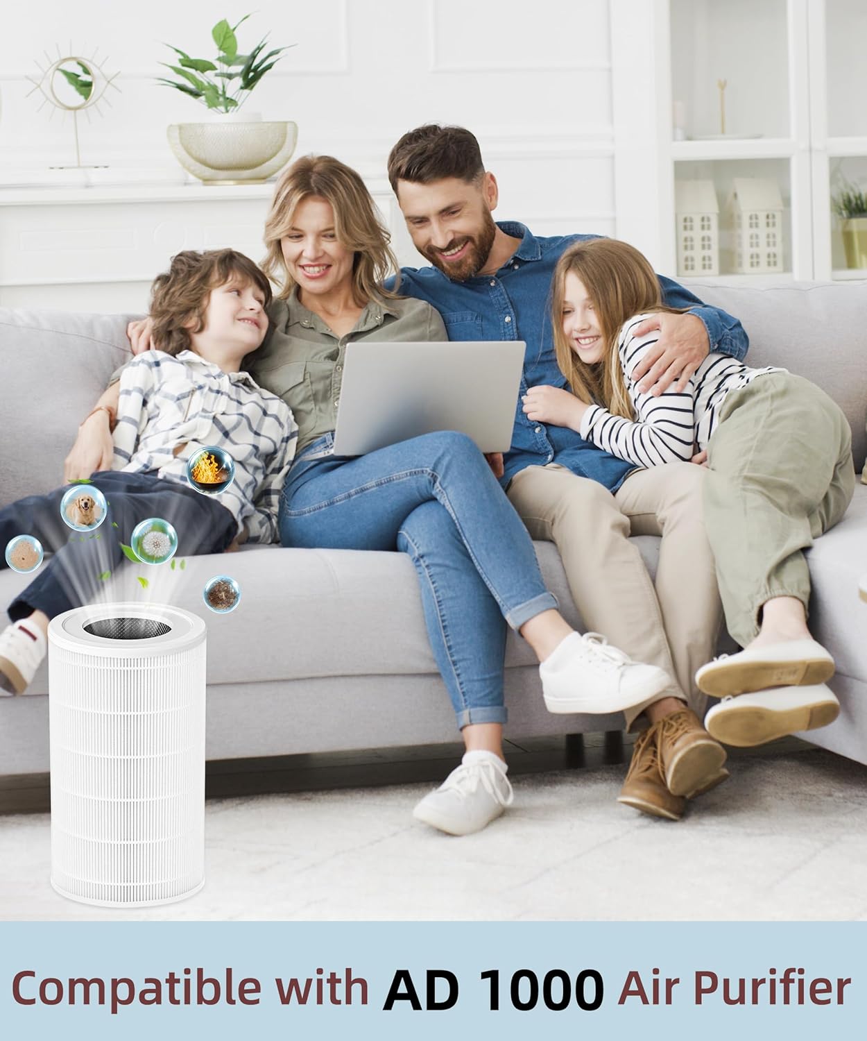 AD1000 Replacement Filter Compatible with AirDoctor 1000 Series, 3-in-1 Filters with Carbon and Pre-Filter Layers, 2-Pack