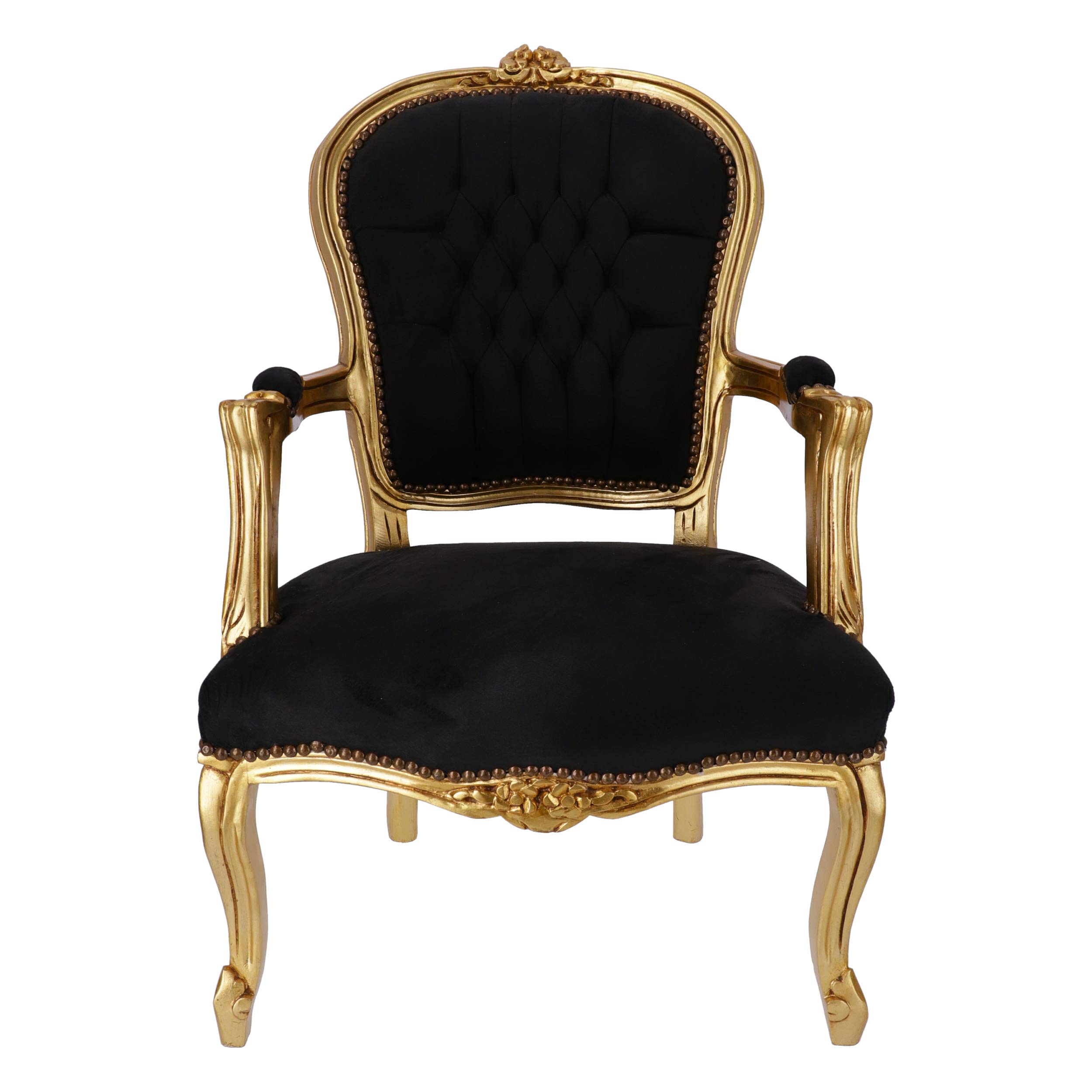 Fauteuil Baroque Luis Feuille Or Velours Noir