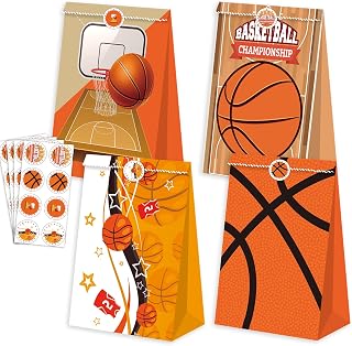 24 Pcs Basketball Gift Bags for Boys Girls Kids - Party Snack Goodie Bags for Basketball Theme Birthday Party Supplies