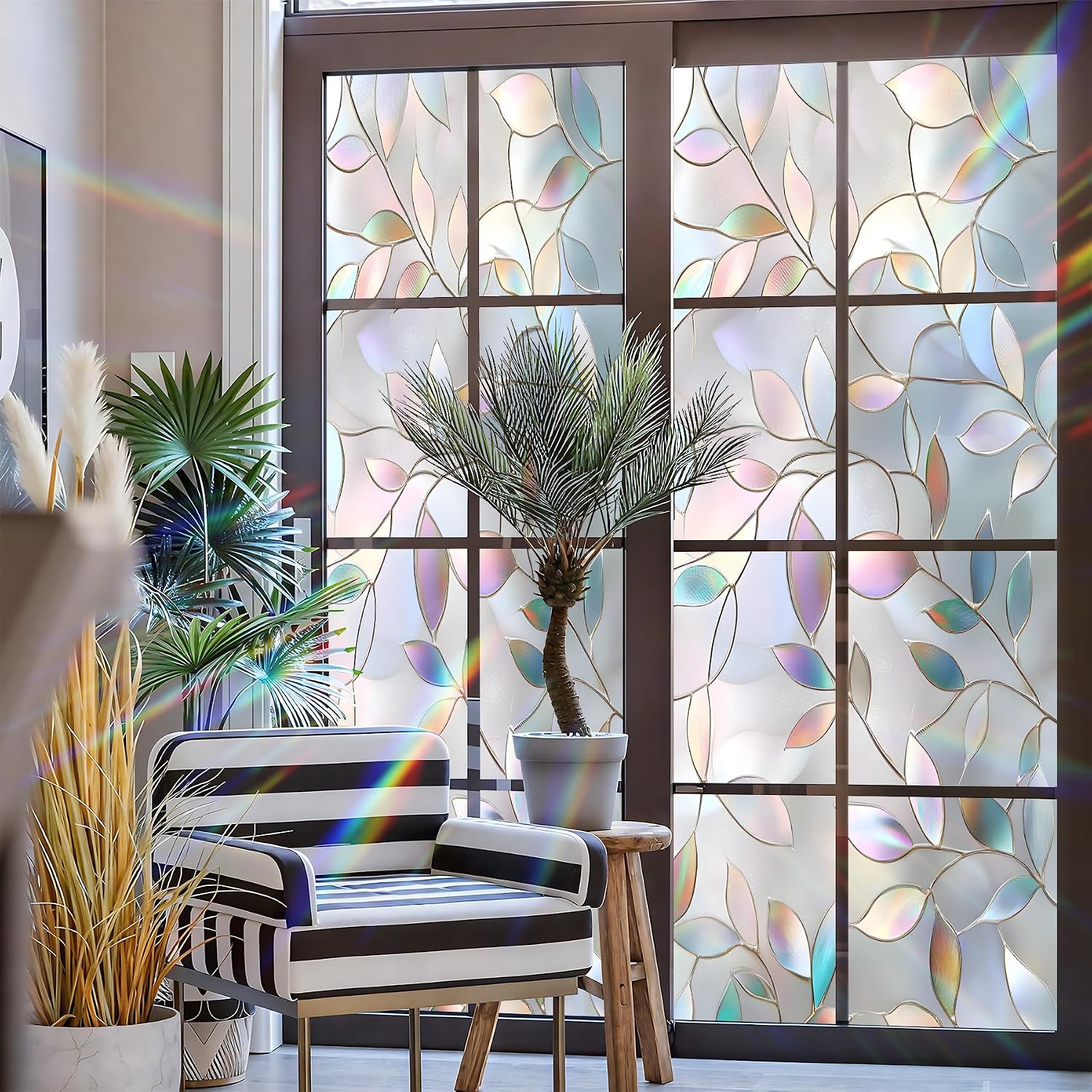 Window Privacy Film Static Cling - Stained Glass Decorative Sun Blocking Window Covering, Non-Adhesive Removable Stickers for Home & Office, 17.5" x 39.3"